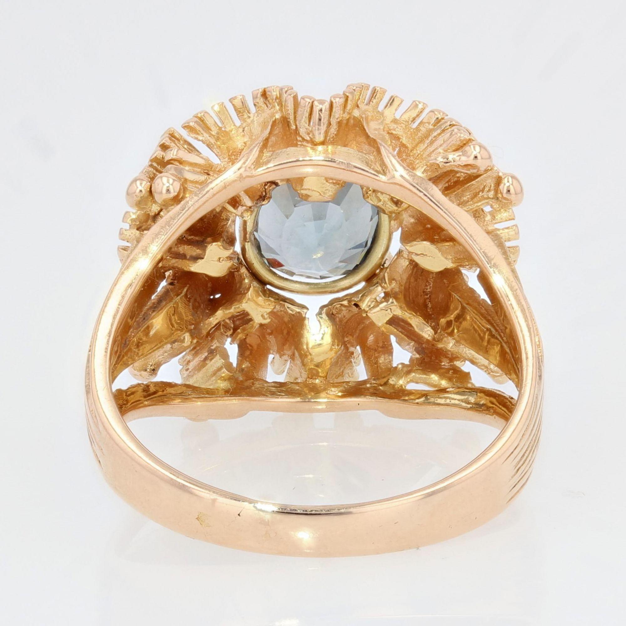 French 1960s Natural Spinel Cushion 18 Karat Rose Gold Retro Ring For Sale 7