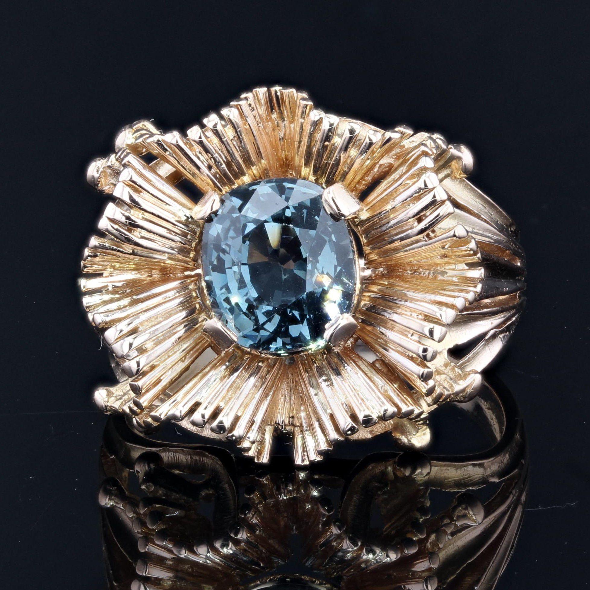 Antique Cushion Cut French 1960s Natural Spinel Cushion 18 Karat Rose Gold Retro Ring For Sale