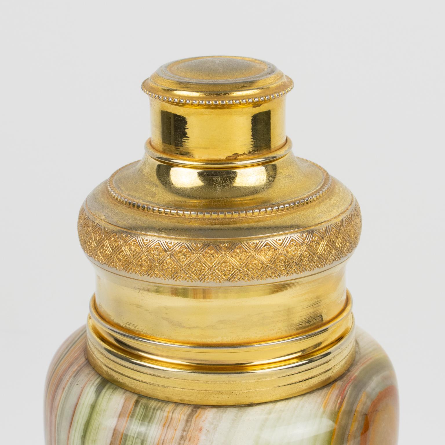 French 1960s Onyx Stone and Gilt Metal Cocktail Shaker 1