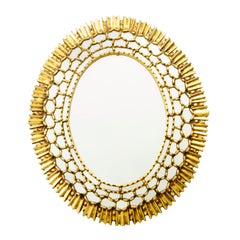 French 1960s Oval Pareclose Sunburst Mirror with Honeycomb Patterns