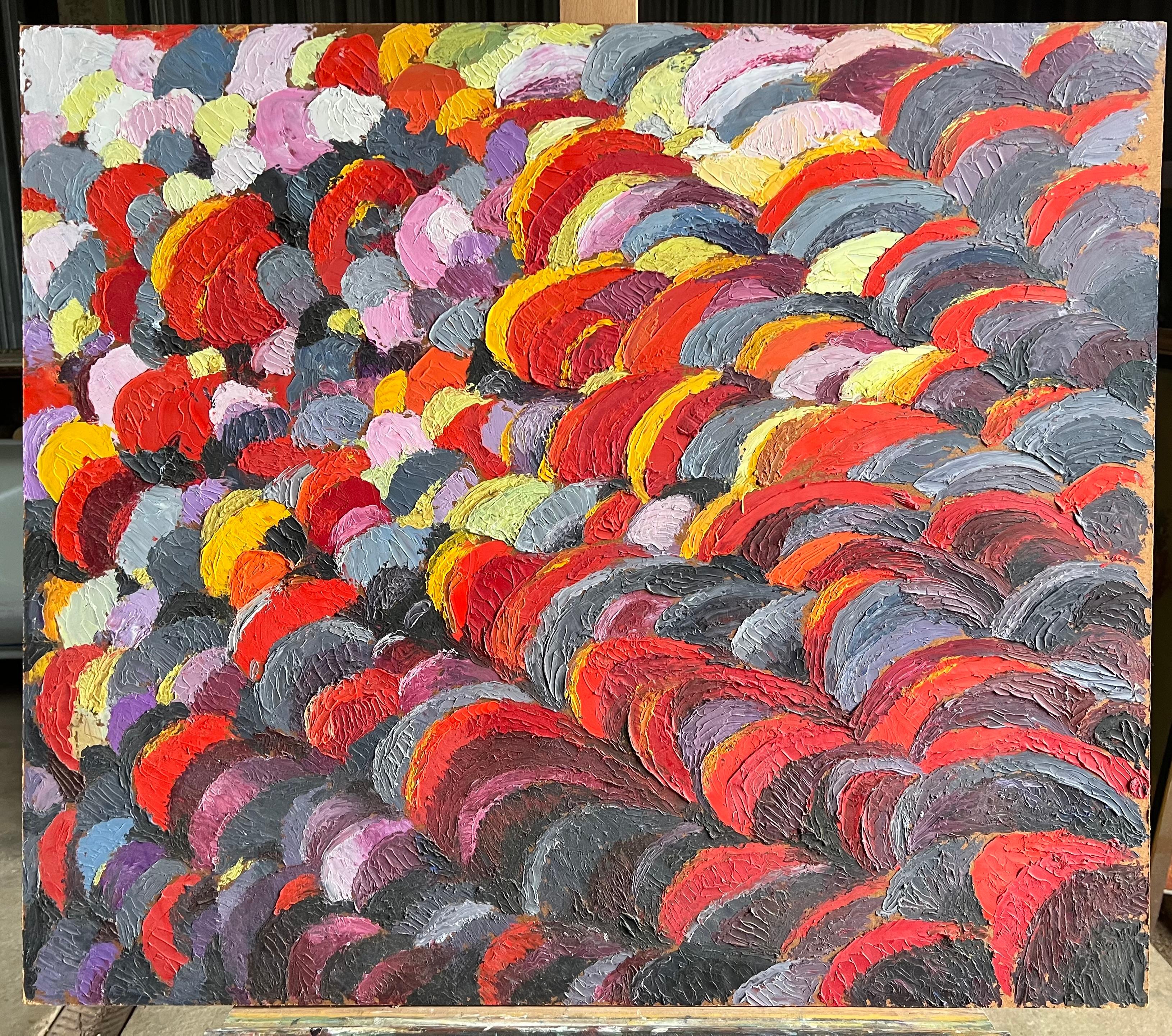 Abstract Expressionist Painting with Bold Textured Brushstrokes Sunset Colours - Pink Abstract Painting by French 1960's