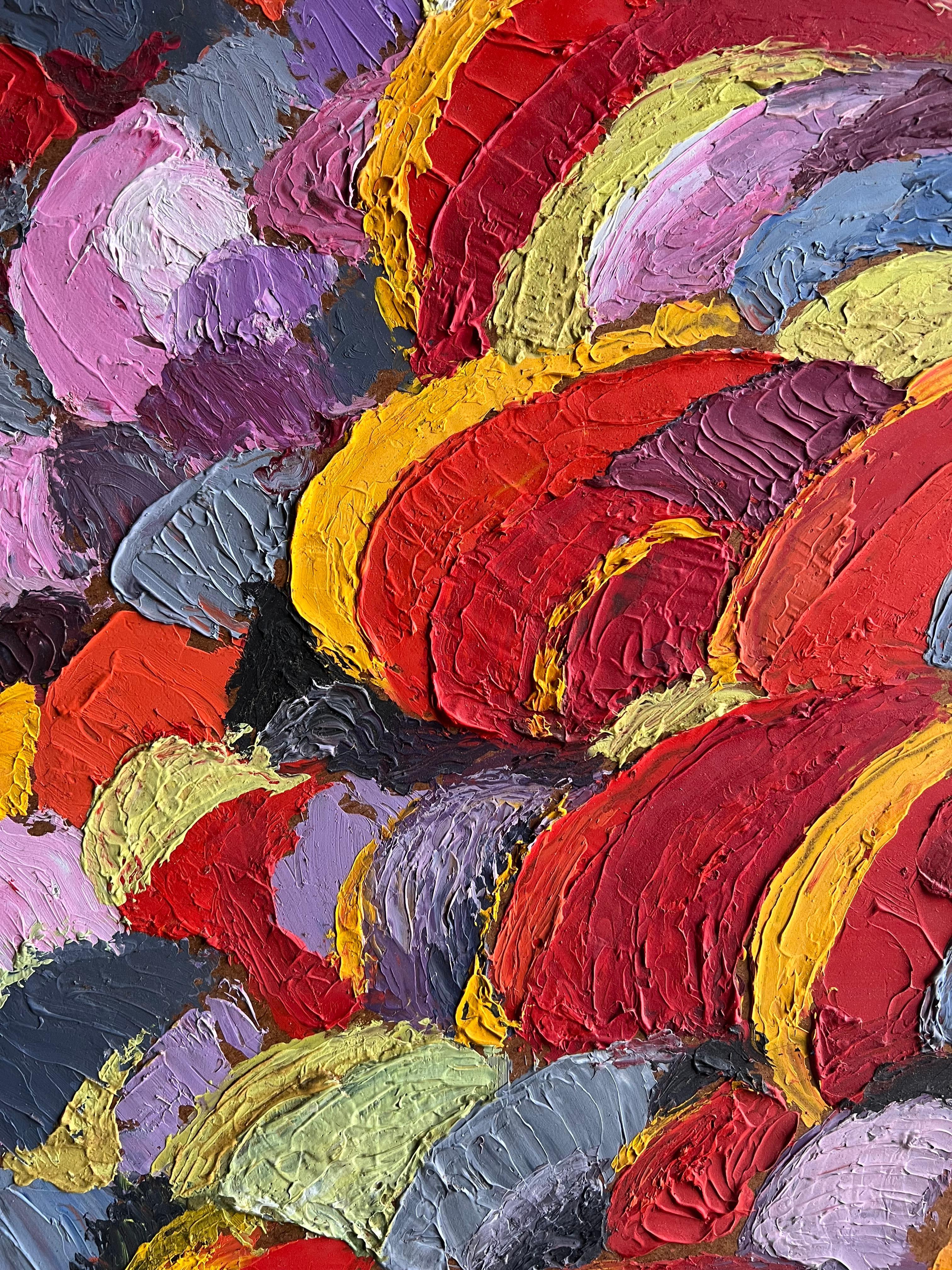 Abstract Expressionist Painting with Bold Textured Brushstrokes Sunset Colours For Sale 1