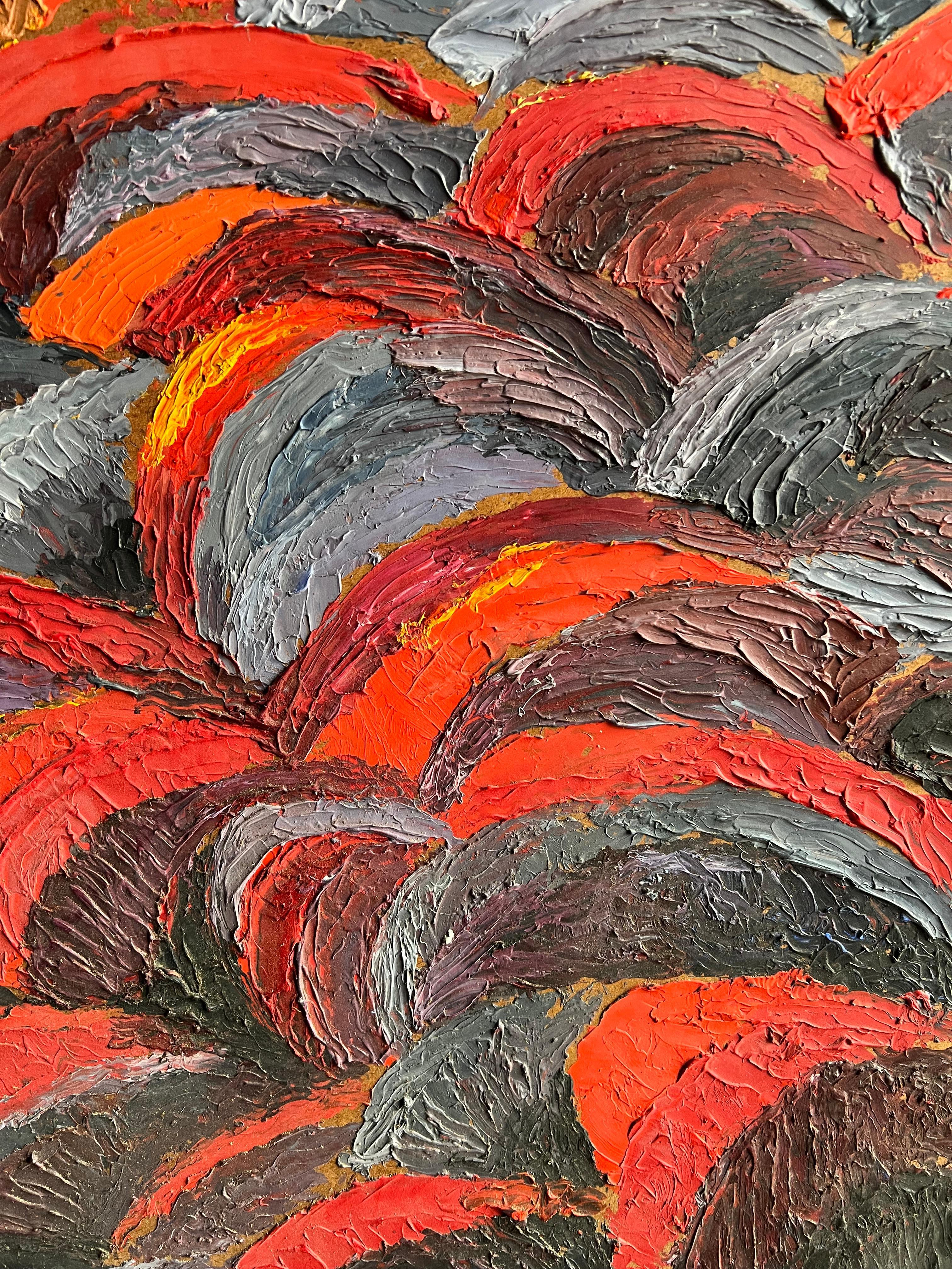 Abstract Expressionist Painting with Bold Textured Brushstrokes Sunset Colours For Sale 6