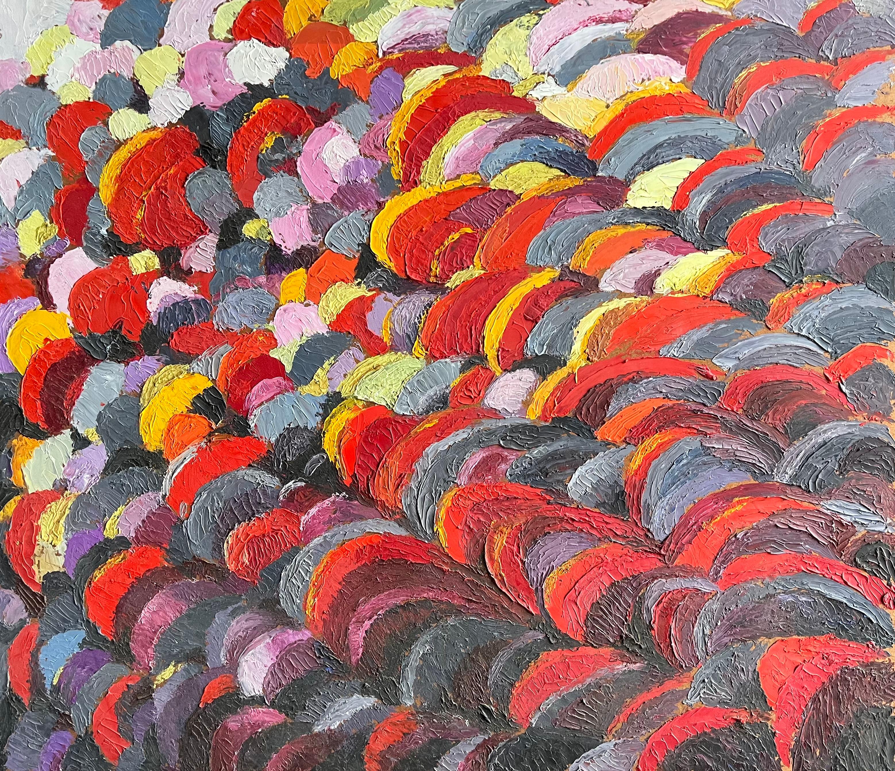 French 1960's Abstract Painting - Abstract Expressionist Painting with Bold Textured Brushstrokes Sunset Colours