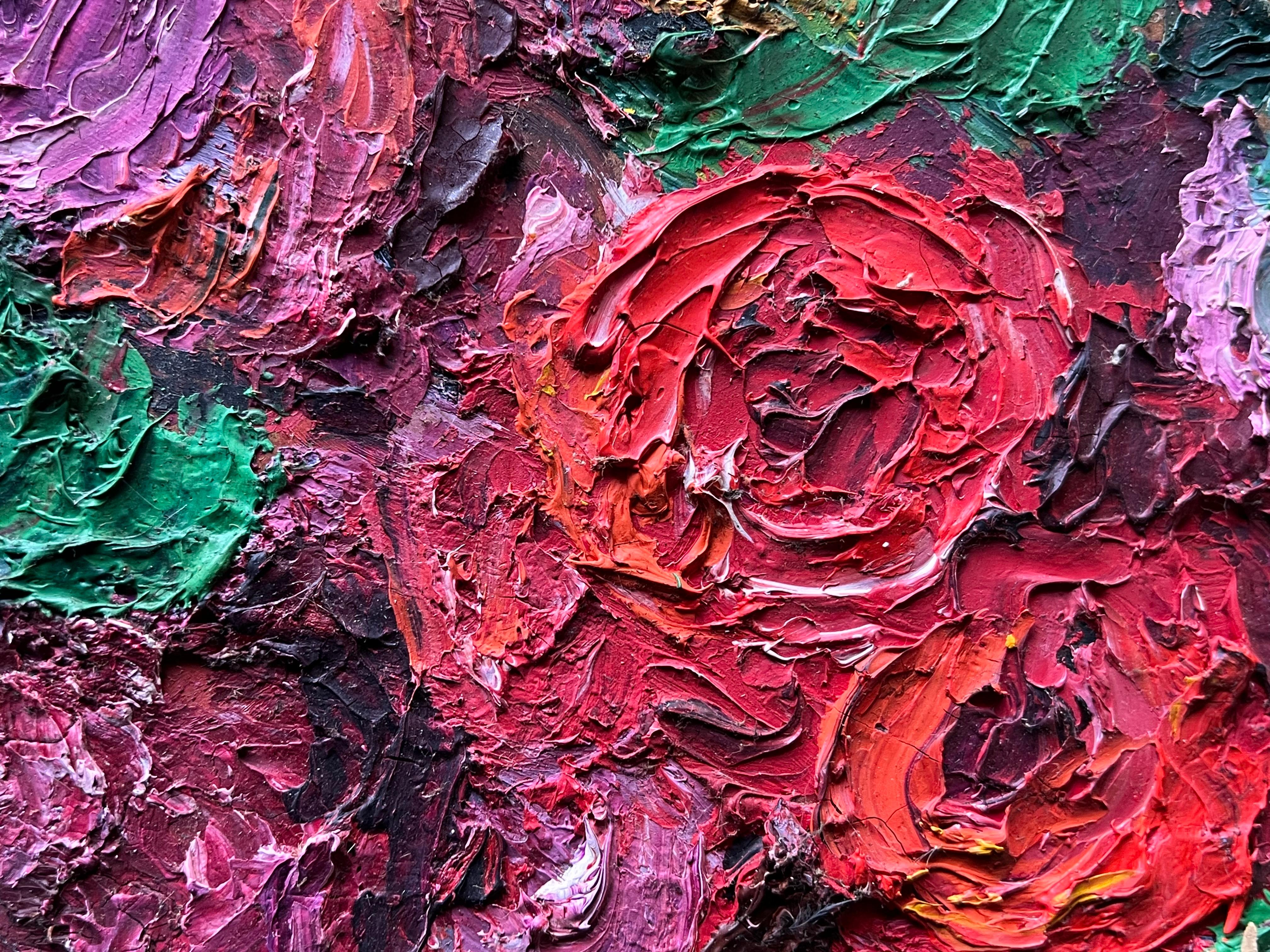 Lebendige abstrakte Französisch Öl florale Komposition texturiert Impasto Technik 1