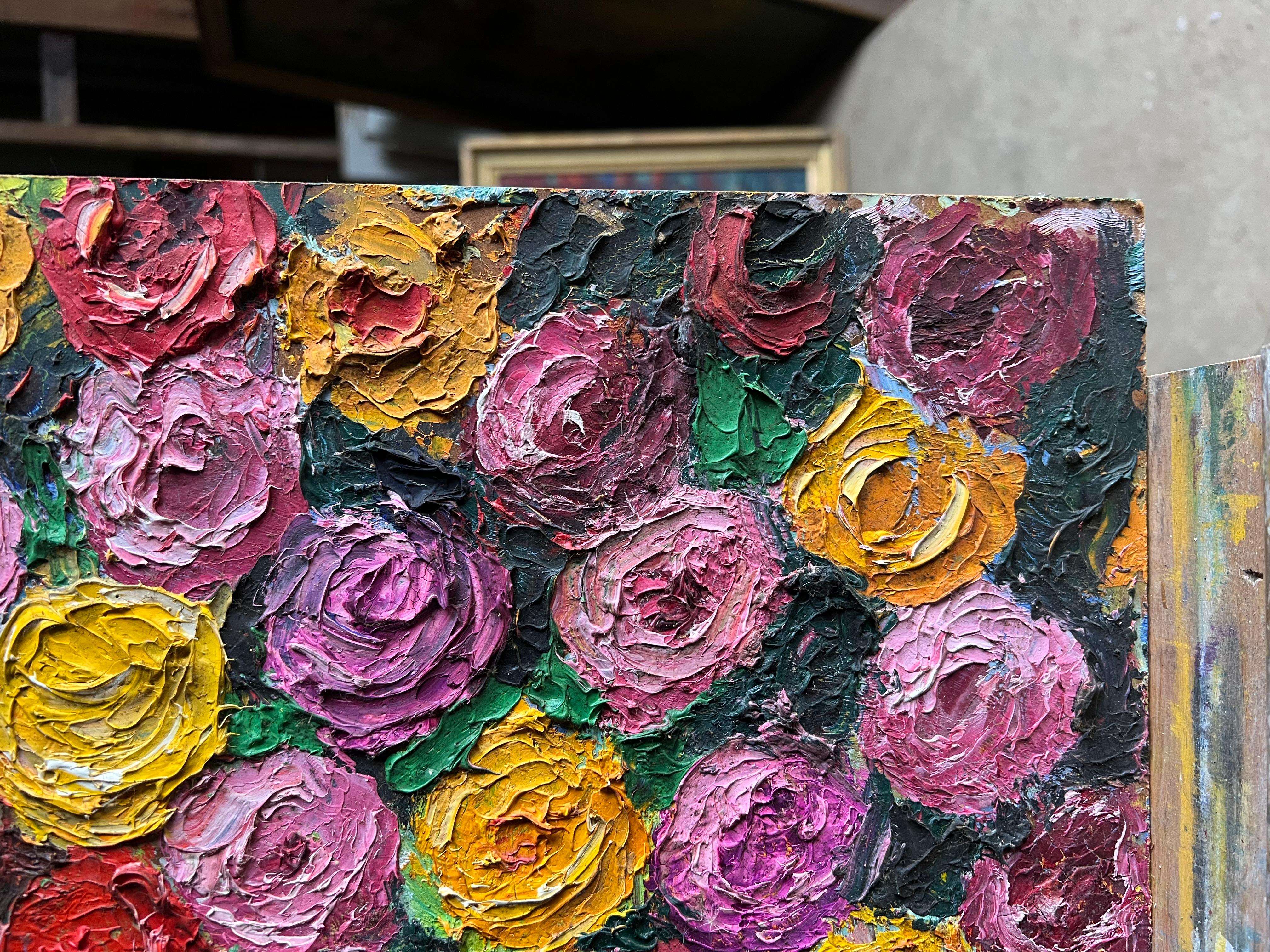 Lebendige abstrakte Französisch Öl florale Komposition texturiert Impasto Technik 2