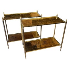 French 1960s Pair of Side Tables with Eglomise Glass