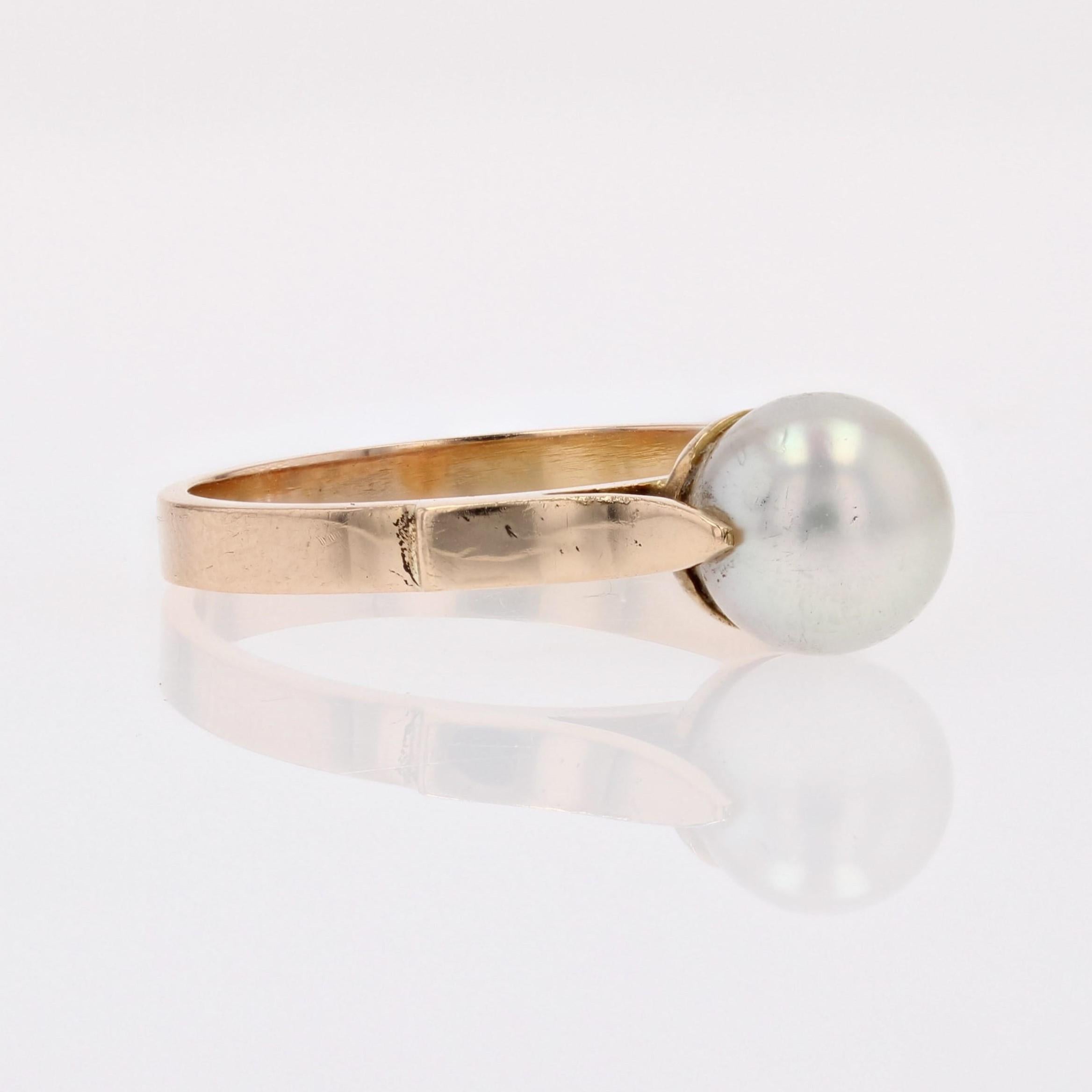 Perle Bague solitaire française des années 1960 en or jaune 18 carats en vente