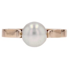 Französischer Solitär-Ring aus 18 Karat Gelbgold mit Perle, 1960er Jahre