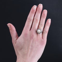 French 1960s Pearl Diamonds 18 Karat White Gold Platinum Flake Ring