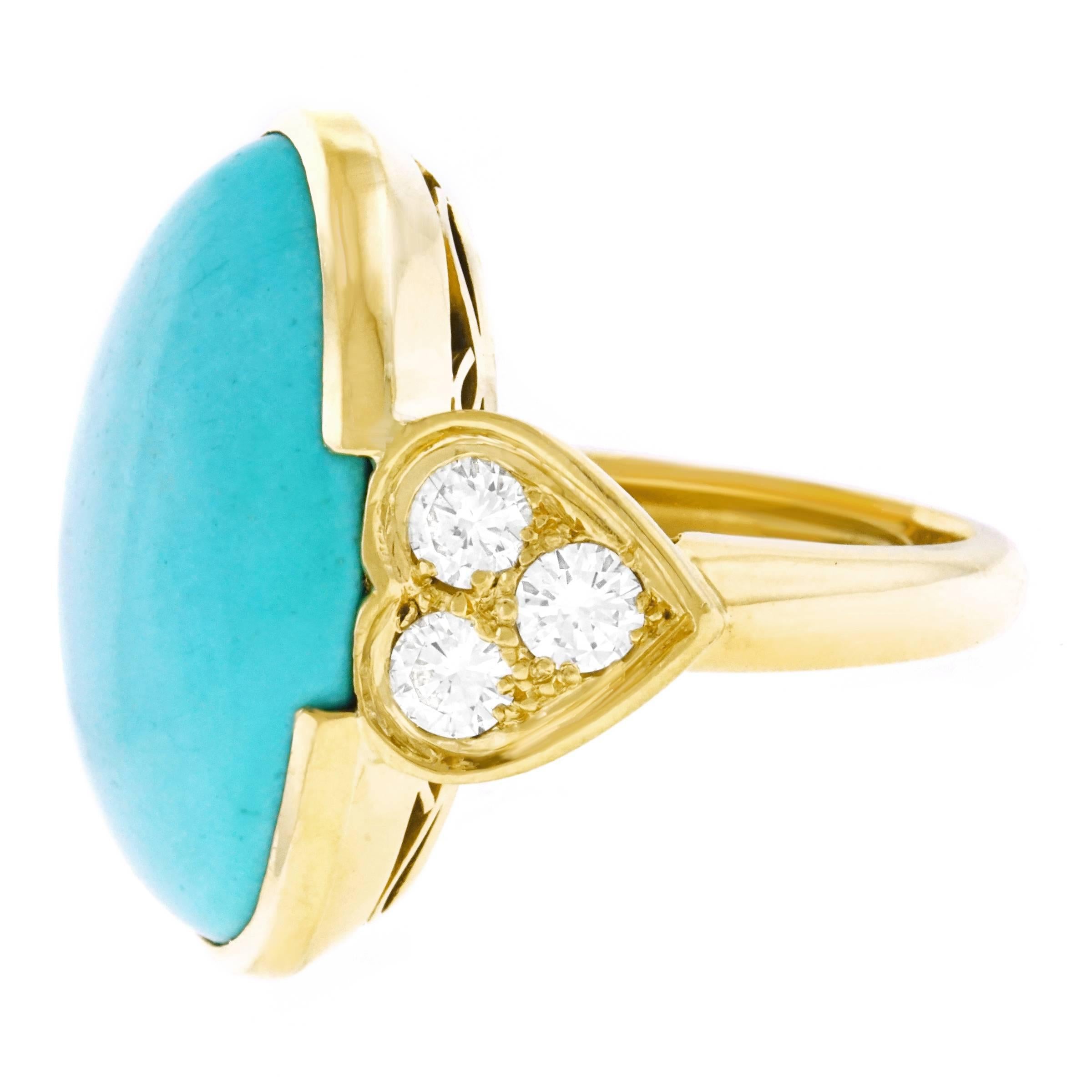 French 1960s Persian Turquoise and Diamond Set Gold Ring 2