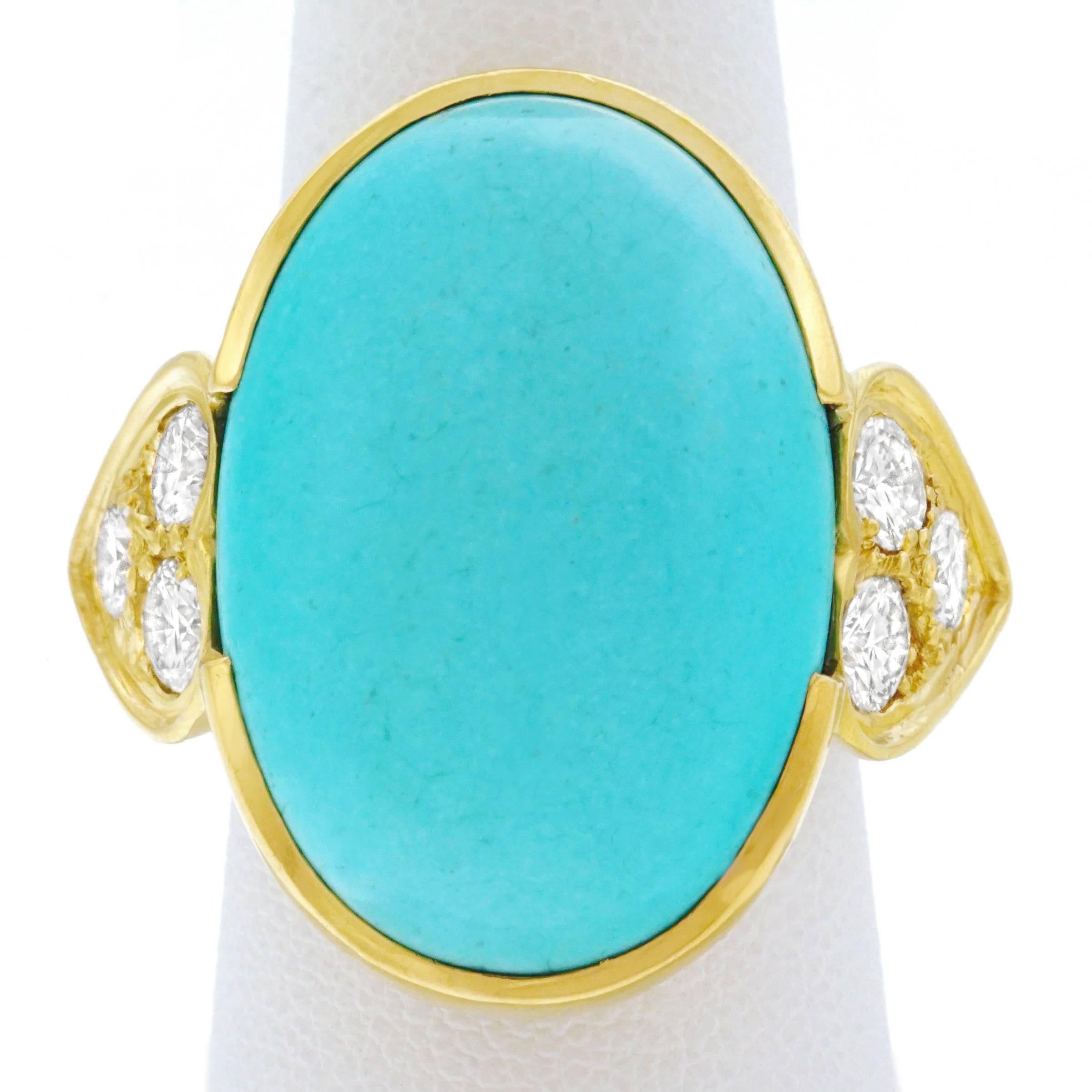 French 1960s Persian Turquoise and Diamond Set Gold Ring 4