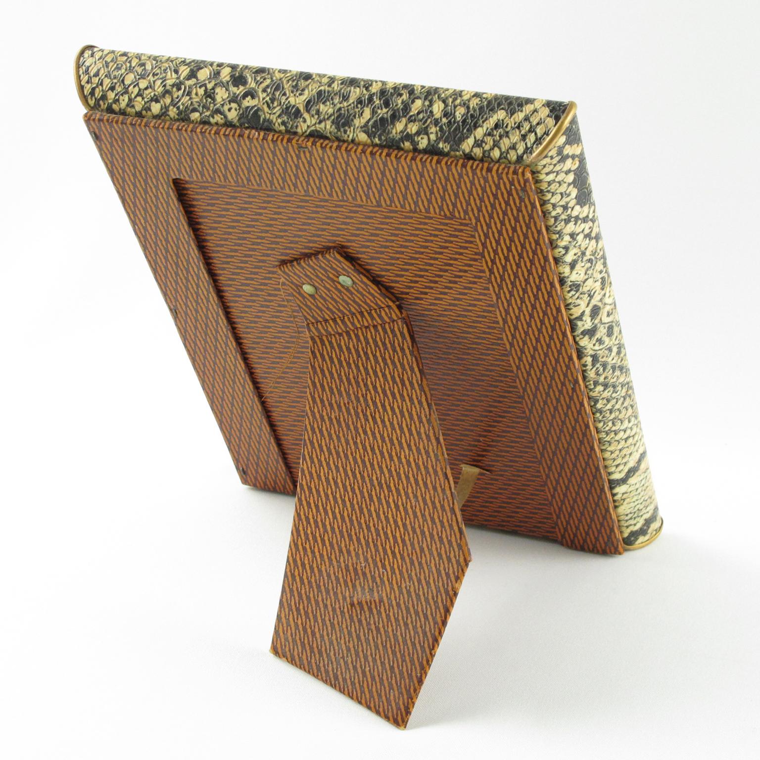 Mid-Century Modern French 1960s Picture Frame Vinyl Leather Snake Skin