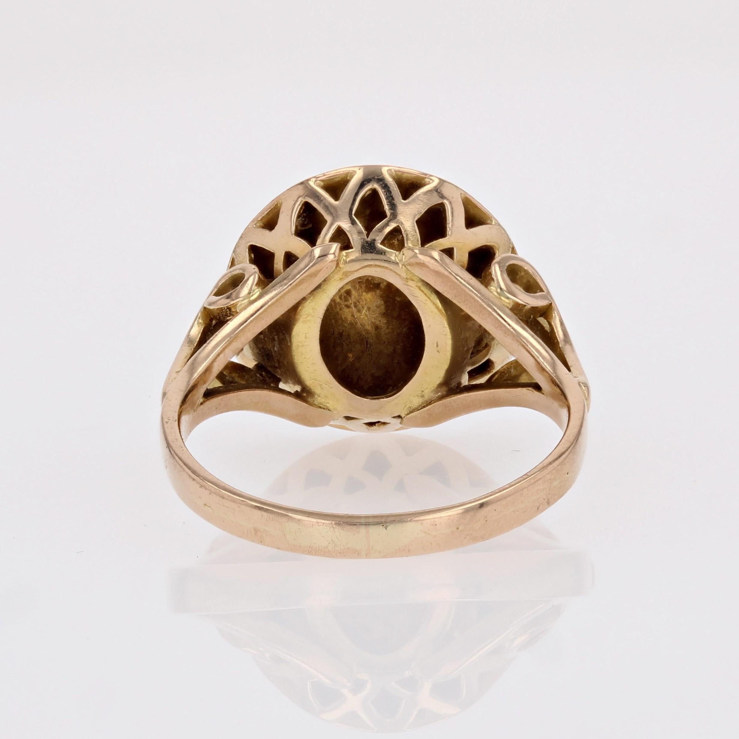 French 1960s Red Gems Diamond 18 Karat Yellow Gold Augis Ring For Sale 10