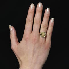 French 1960s Red Gems Diamond 18 Karat Yellow Gold Augis Ring