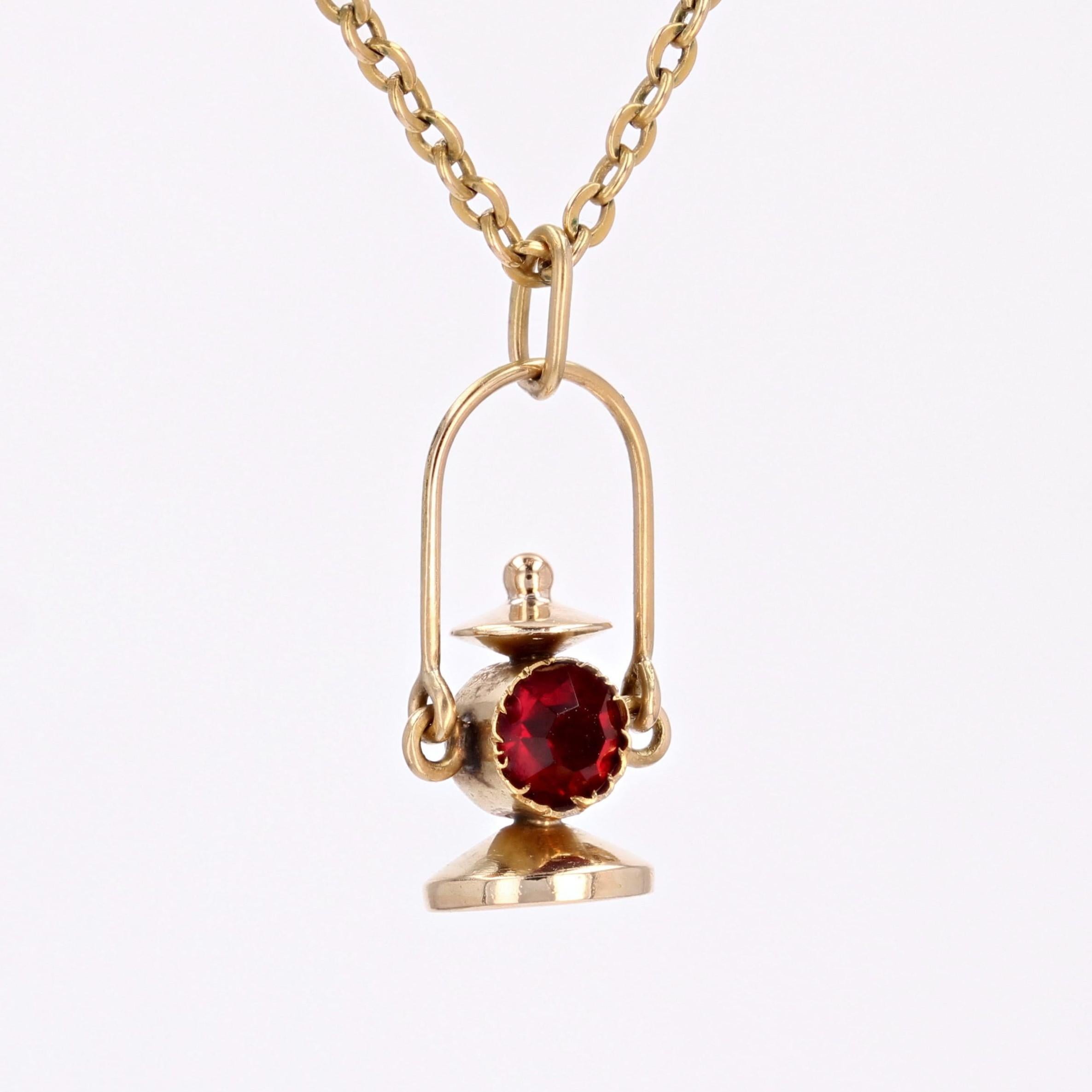 Women's or Men's French 1960s Red Stone 18 Karat Yellow Gold Lantern Charm Pendant