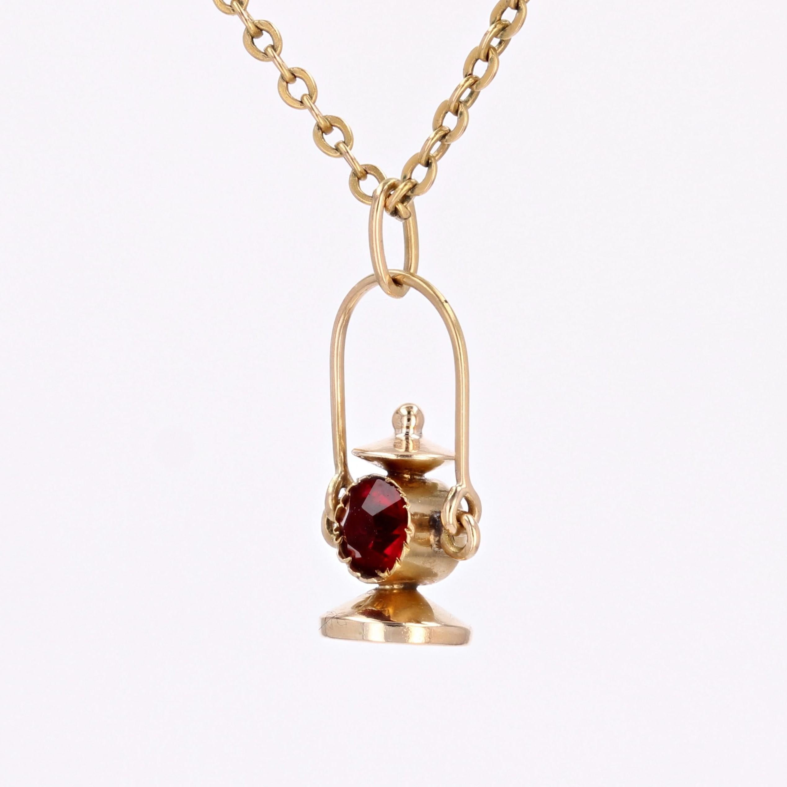 French 1960s Red Stone 18 Karat Yellow Gold Lantern Charm Pendant 1