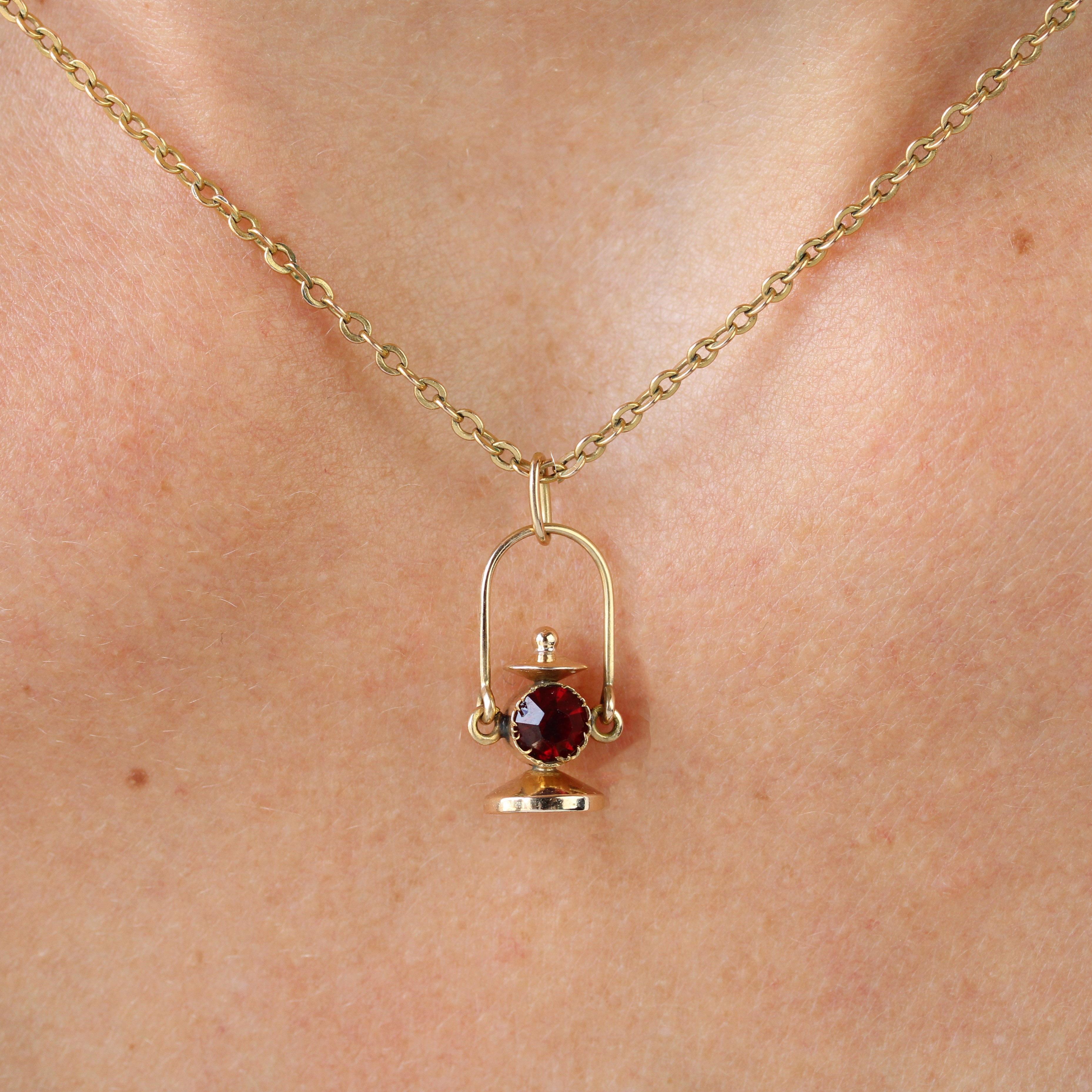 French 1960s Red Stone 18 Karat Yellow Gold Lantern Charm Pendant 2