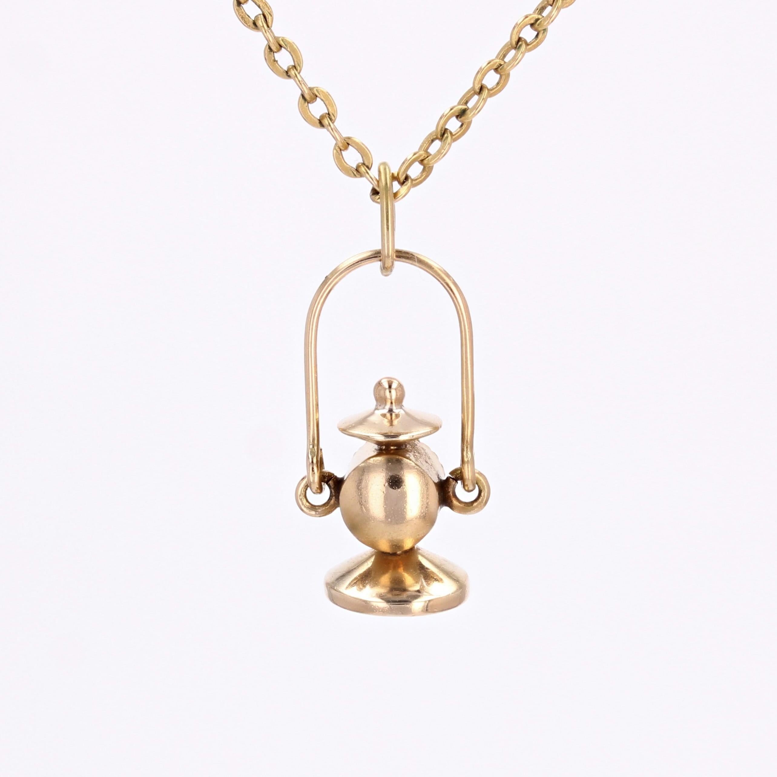 French 1960s Red Stone 18 Karat Yellow Gold Lantern Charm Pendant 3