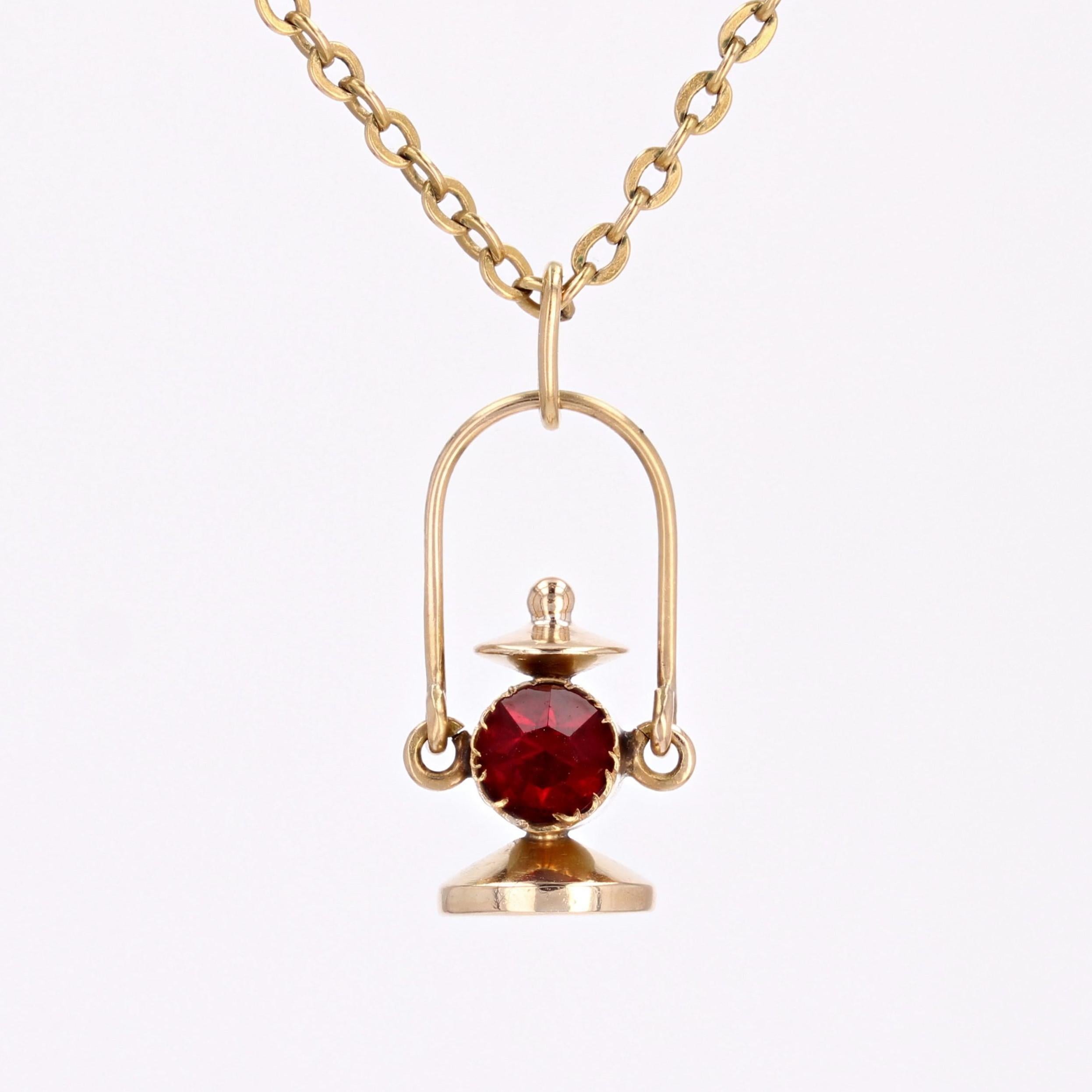 French 1960s Red Stone 18 Karat Yellow Gold Lantern Charm Pendant 4
