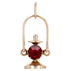 French 1960s Red Stone 18 Karat Yellow Gold Lantern Charm Pendant