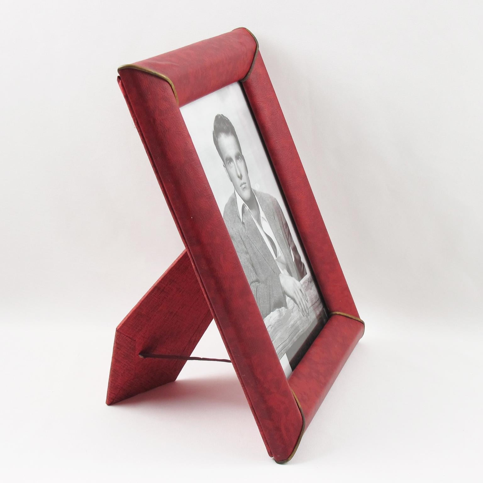 Mid-Century Modern French 1960s Red Vinyl Leather Picture Frame