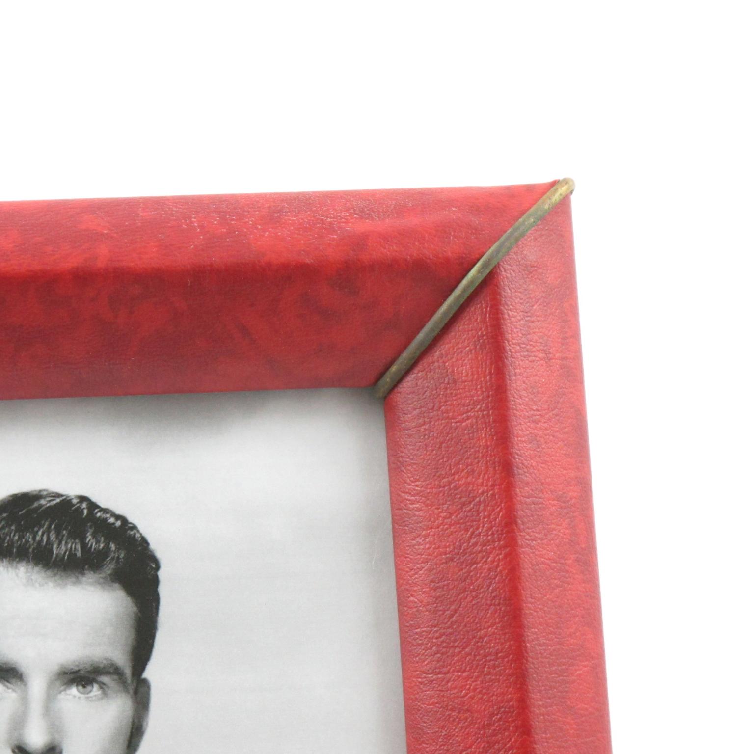 French 1960s Red Vinyl Leather Picture Frame 1