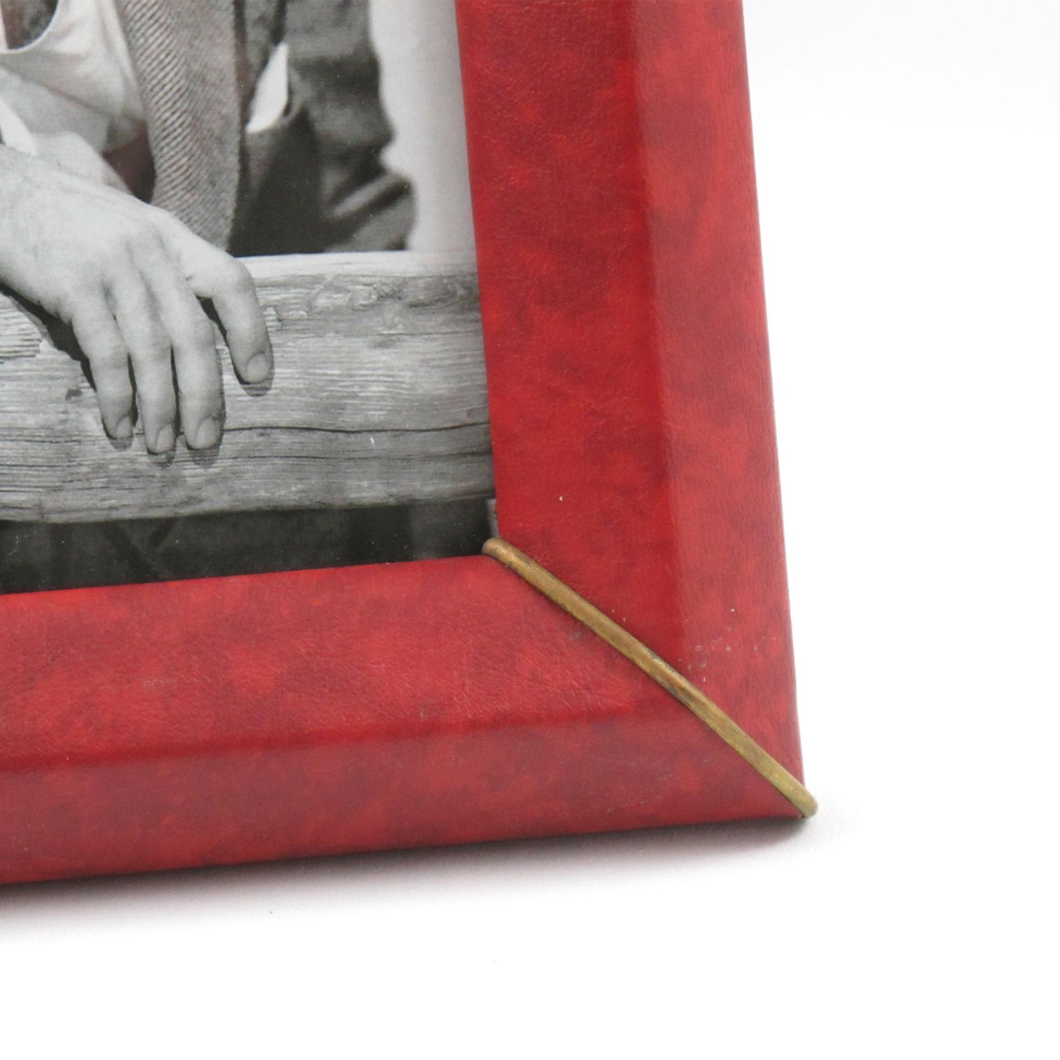 French 1960s Red Vinyl Leather Picture Frame 2