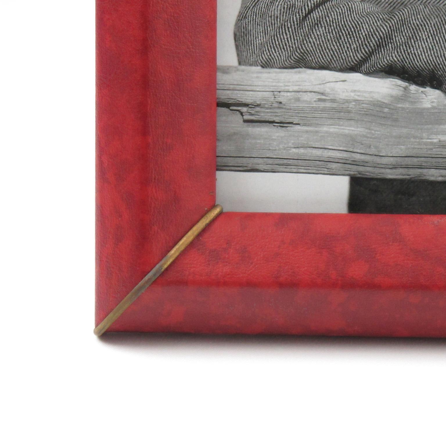 French 1960s Red Vinyl Leather Picture Frame 3