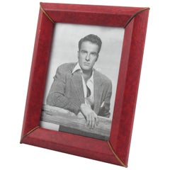 French 1960s Red Vinyl Leather Picture Frame