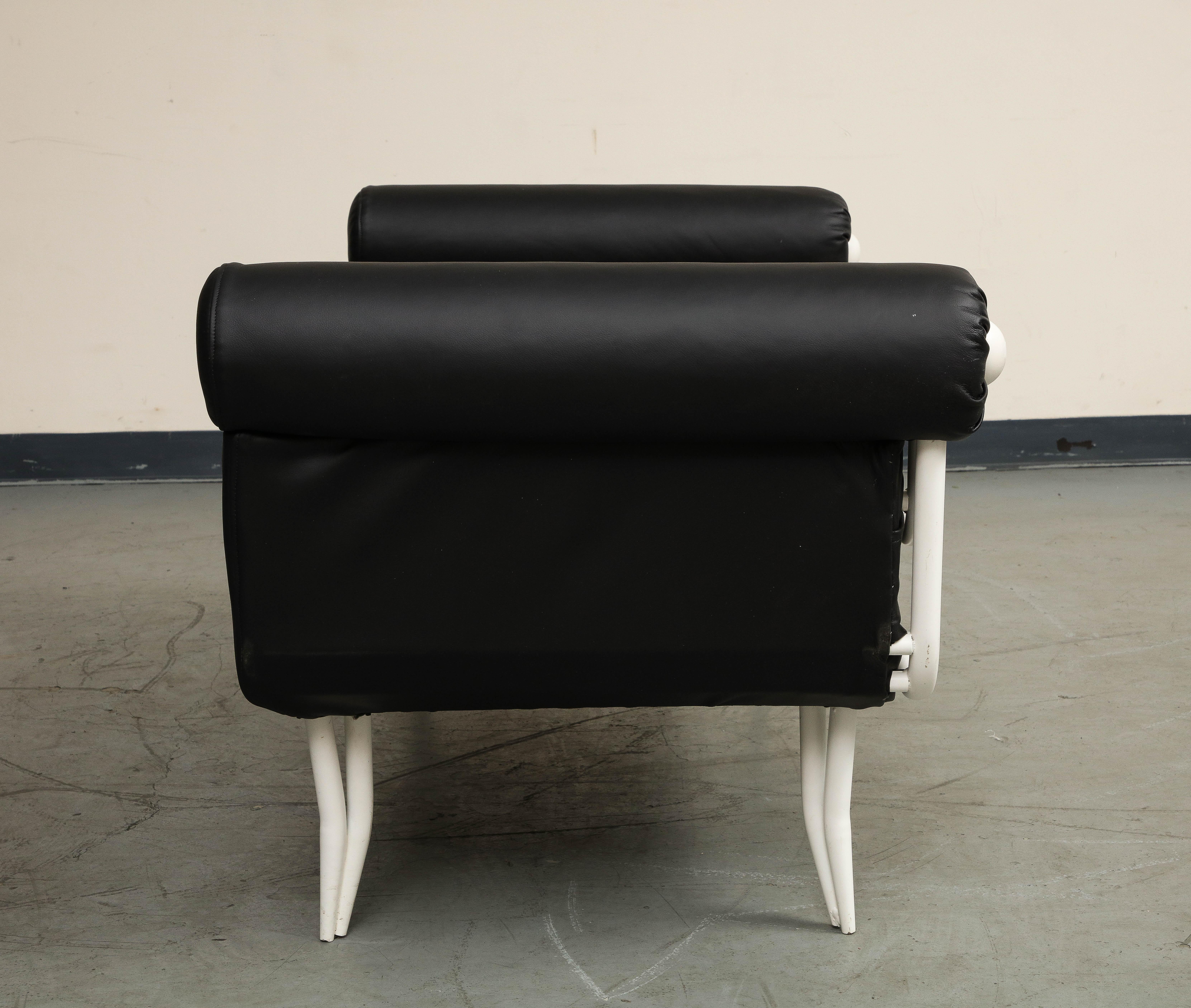 French 1960s Rene Prou Style White Painted Iron & Black Leather Daybed or Bench For Sale 5