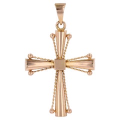 French 1960s Retro 18 Karat Rose Gold Cords Cross Pendant