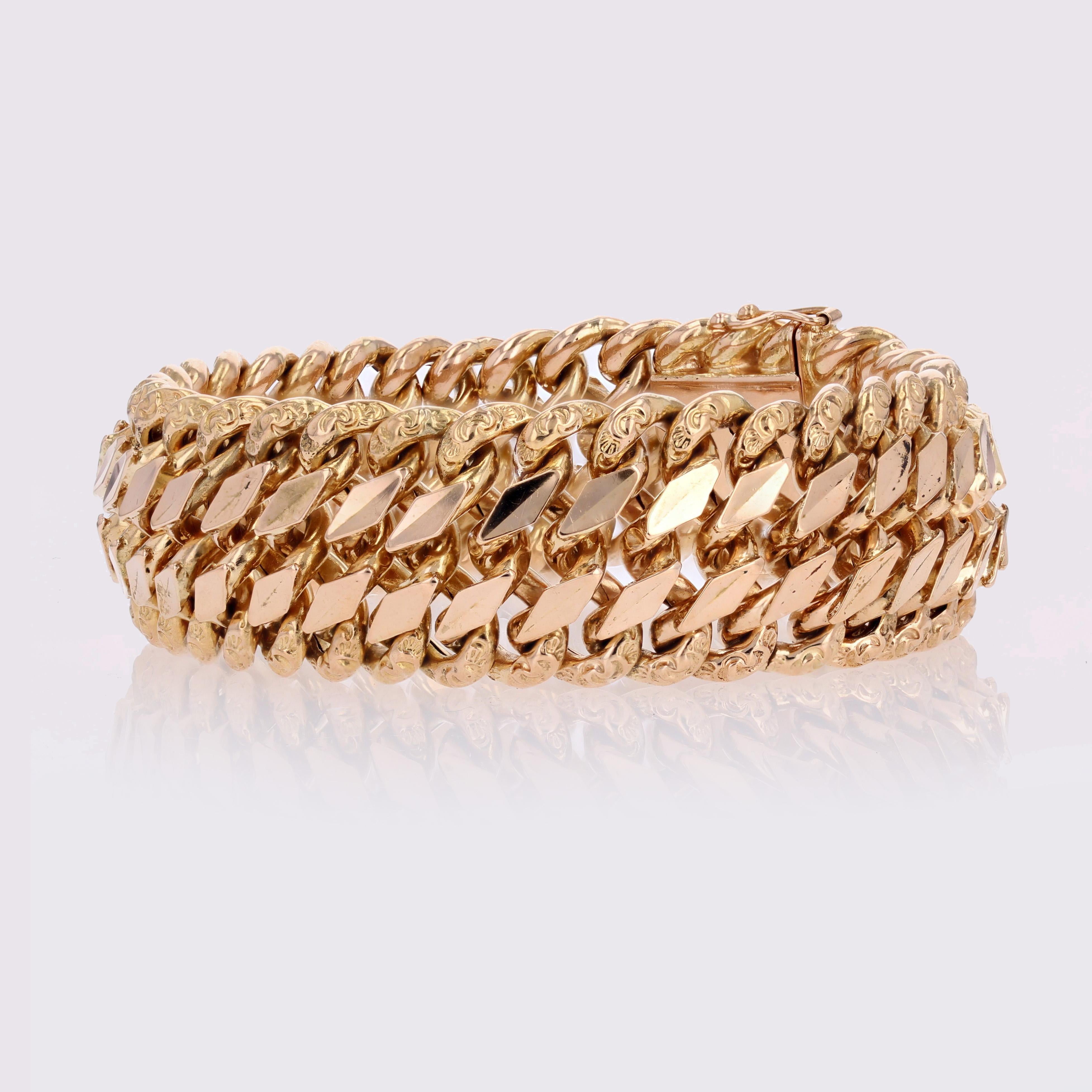 Women's French 1960s Retro 18 Karat Rose Gold Curb Bracelet For Sale