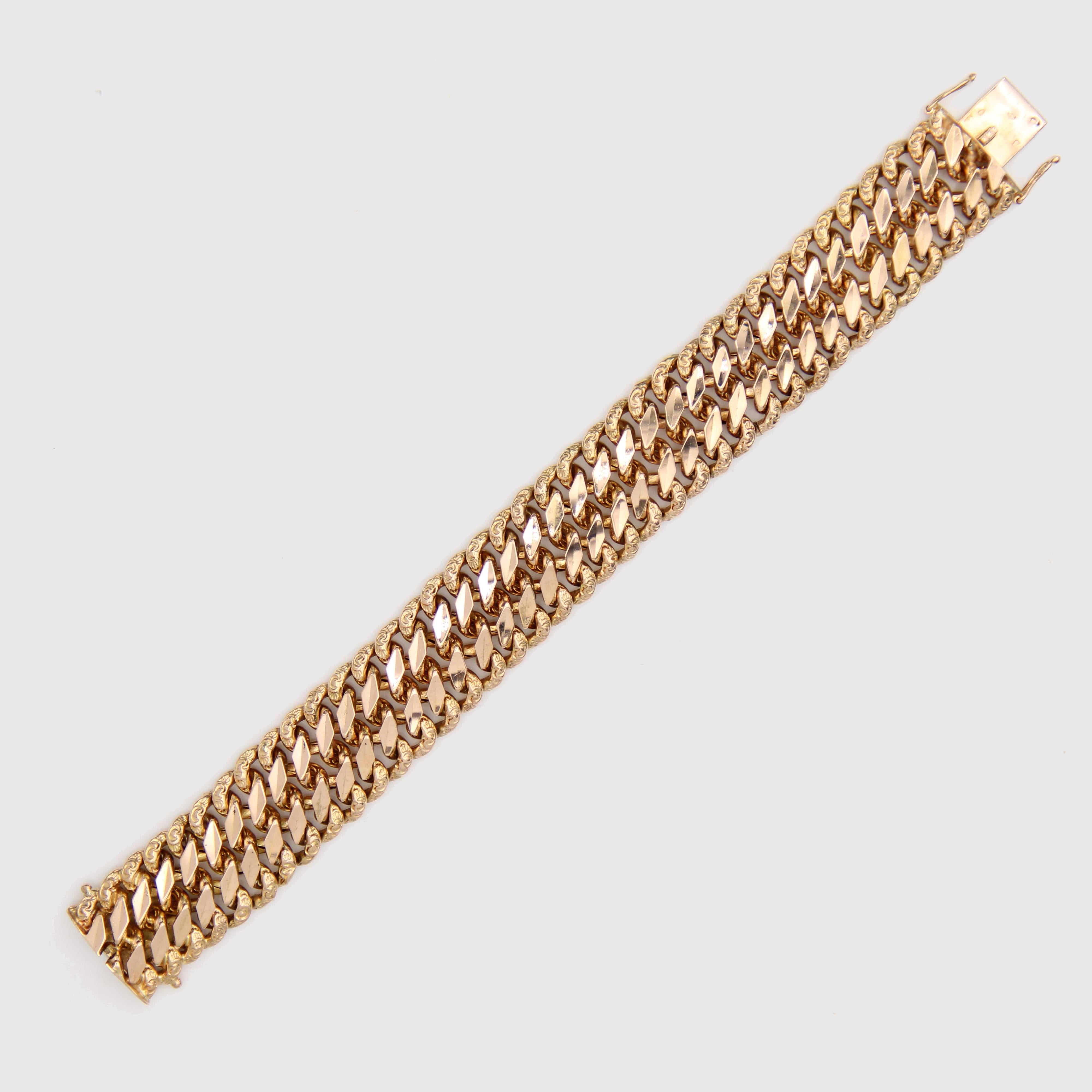 French 1960s Retro 18 Karat Rose Gold Curb Bracelet For Sale 2