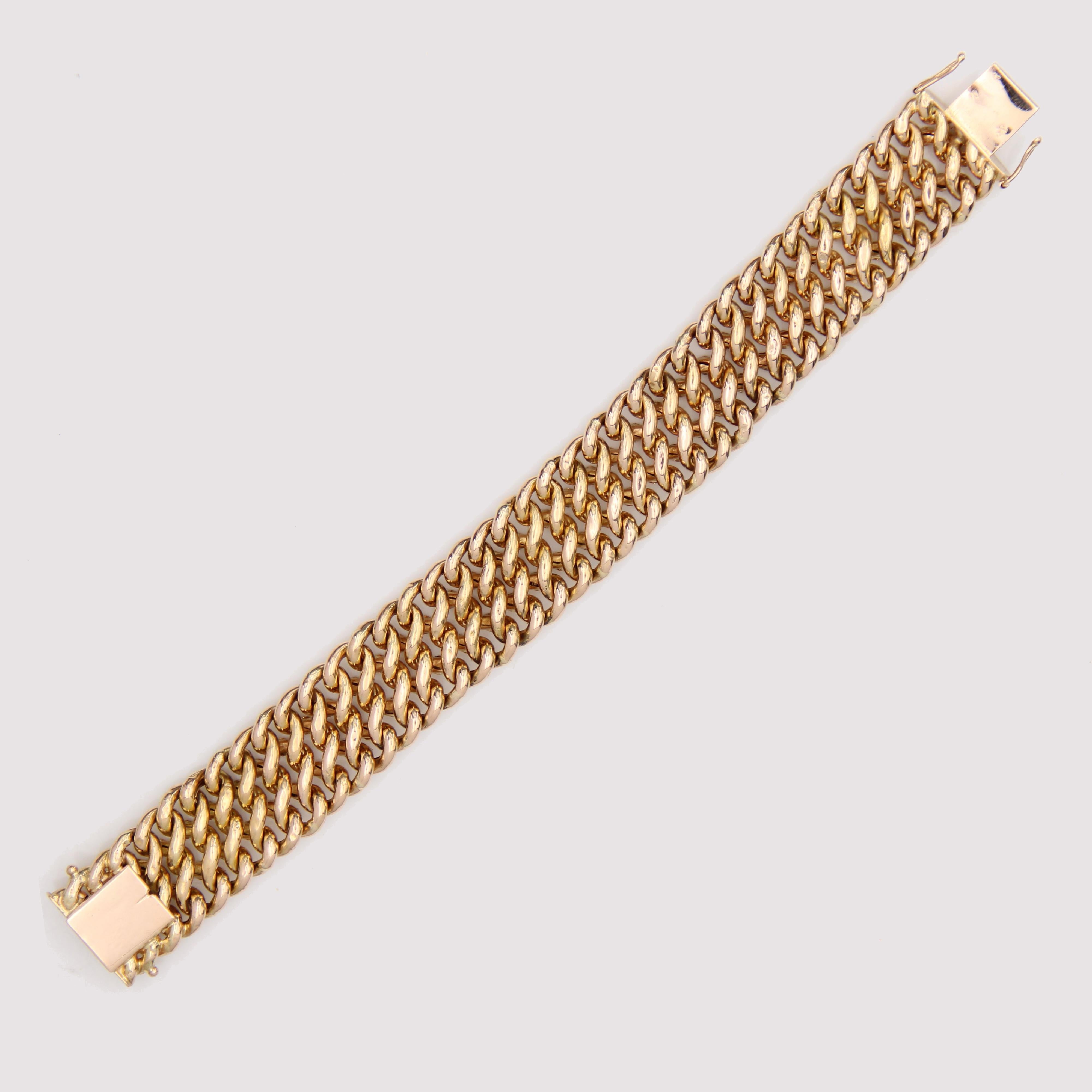 French 1960s Retro 18 Karat Rose Gold Curb Bracelet For Sale 3