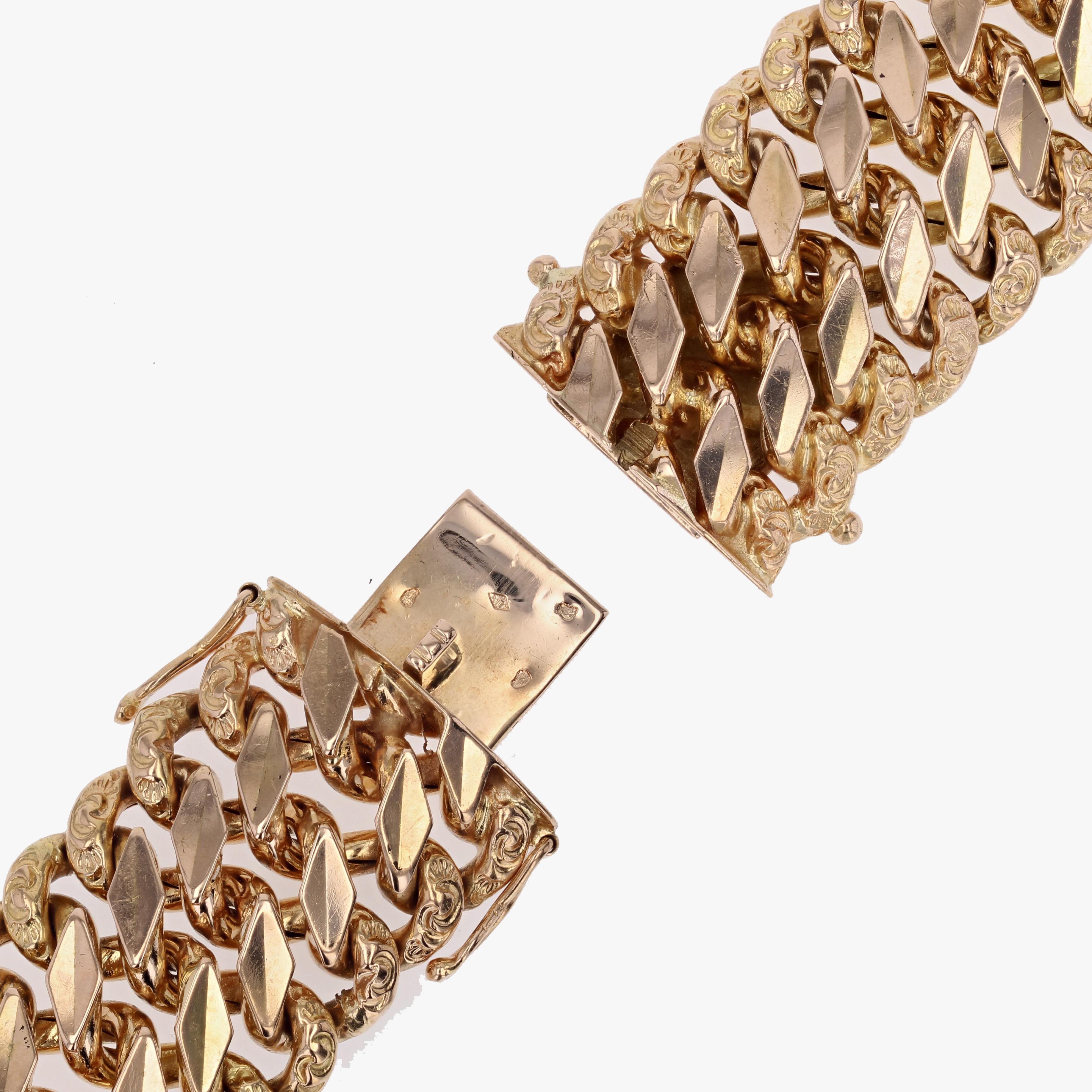 French 1960s Retro 18 Karat Rose Gold Curb Bracelet For Sale 4