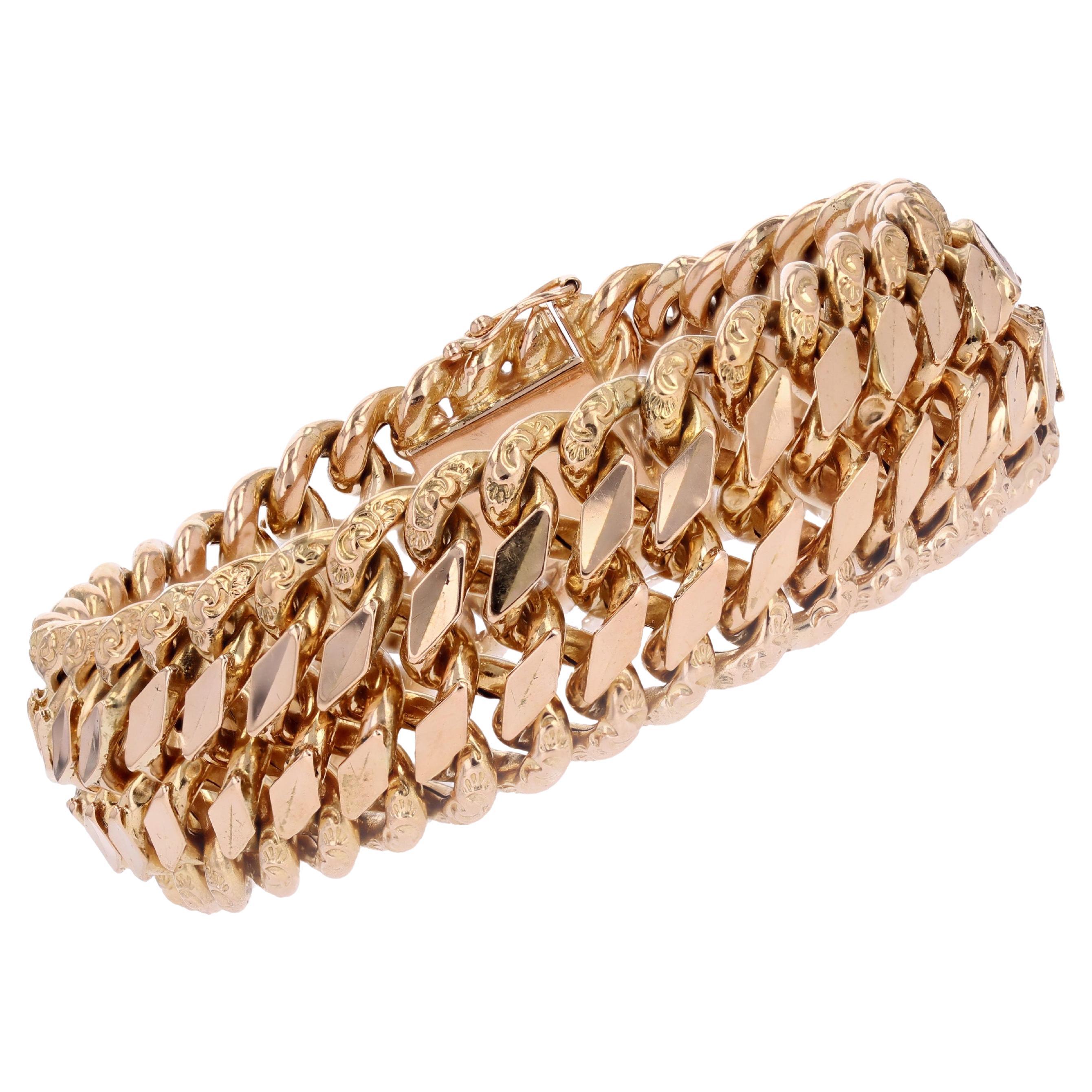 French 1960s Retro 18 Karat Rose Gold Curb Bracelet
