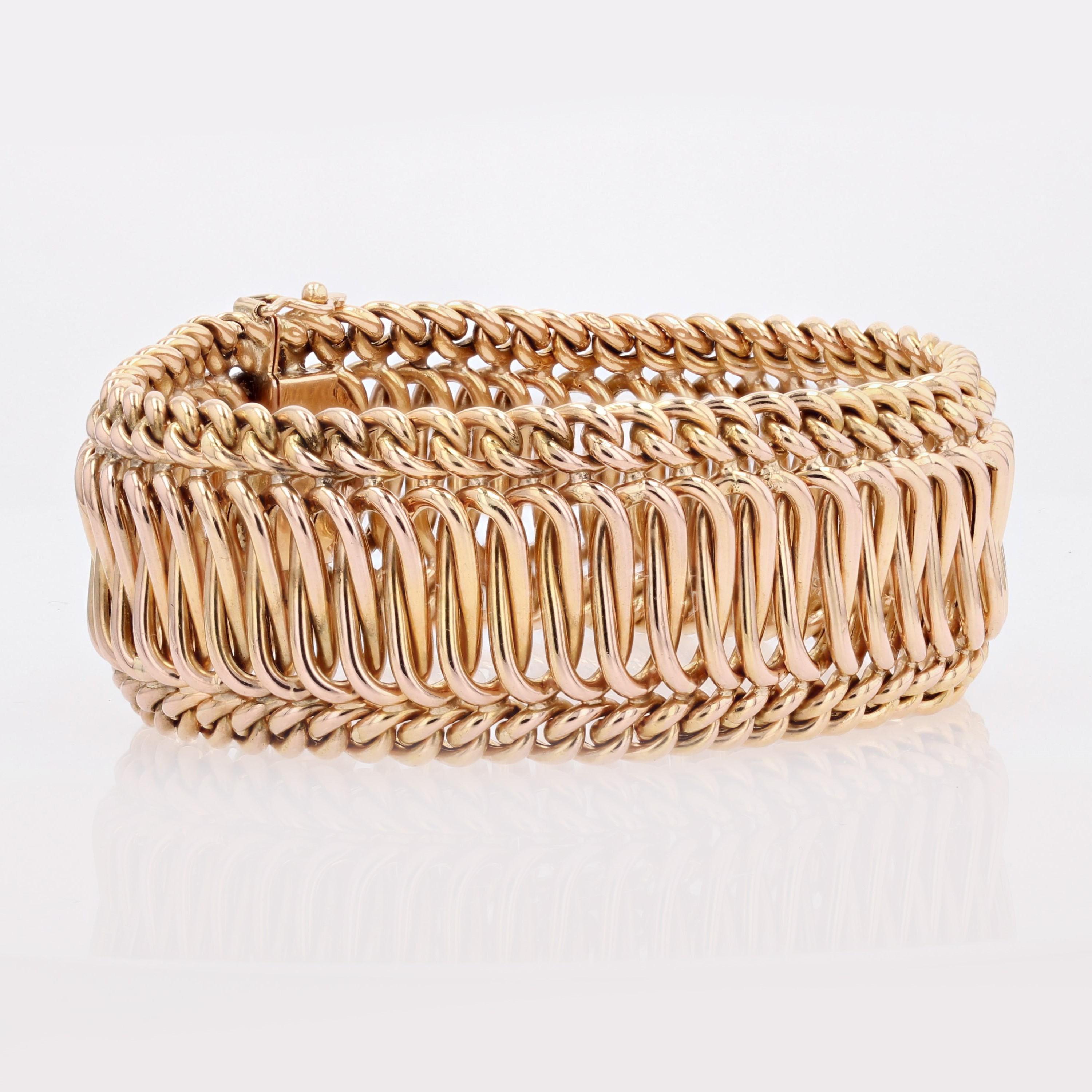 Women's French 1960s Retro 18 Karat Rose Gold Curb Flexible Bracelet For Sale