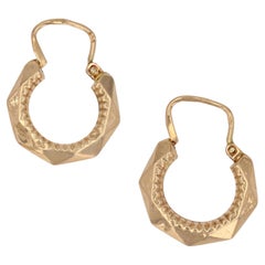 French 1960s Vintage 18 Karat Rose Gold Faceted Chiseled Hoop Earrings