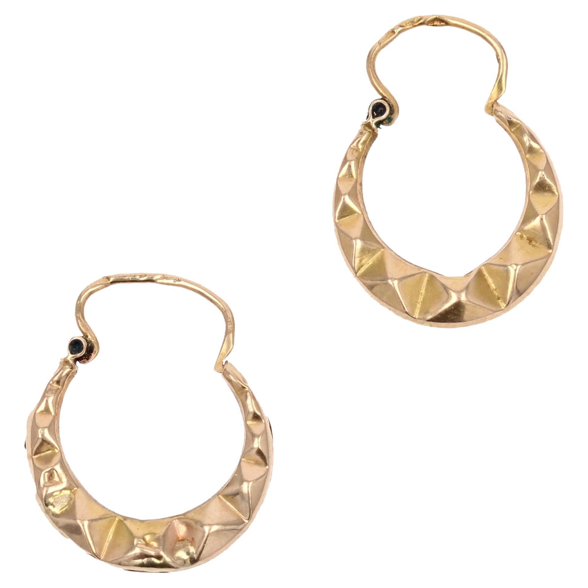 French 1960s Retro 18 Karat Rose Gold Faceted Hoop Earrings