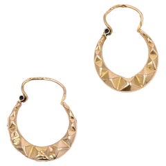 Créoles rétro françaises des années 1960 en or rose 18 carats à facettes