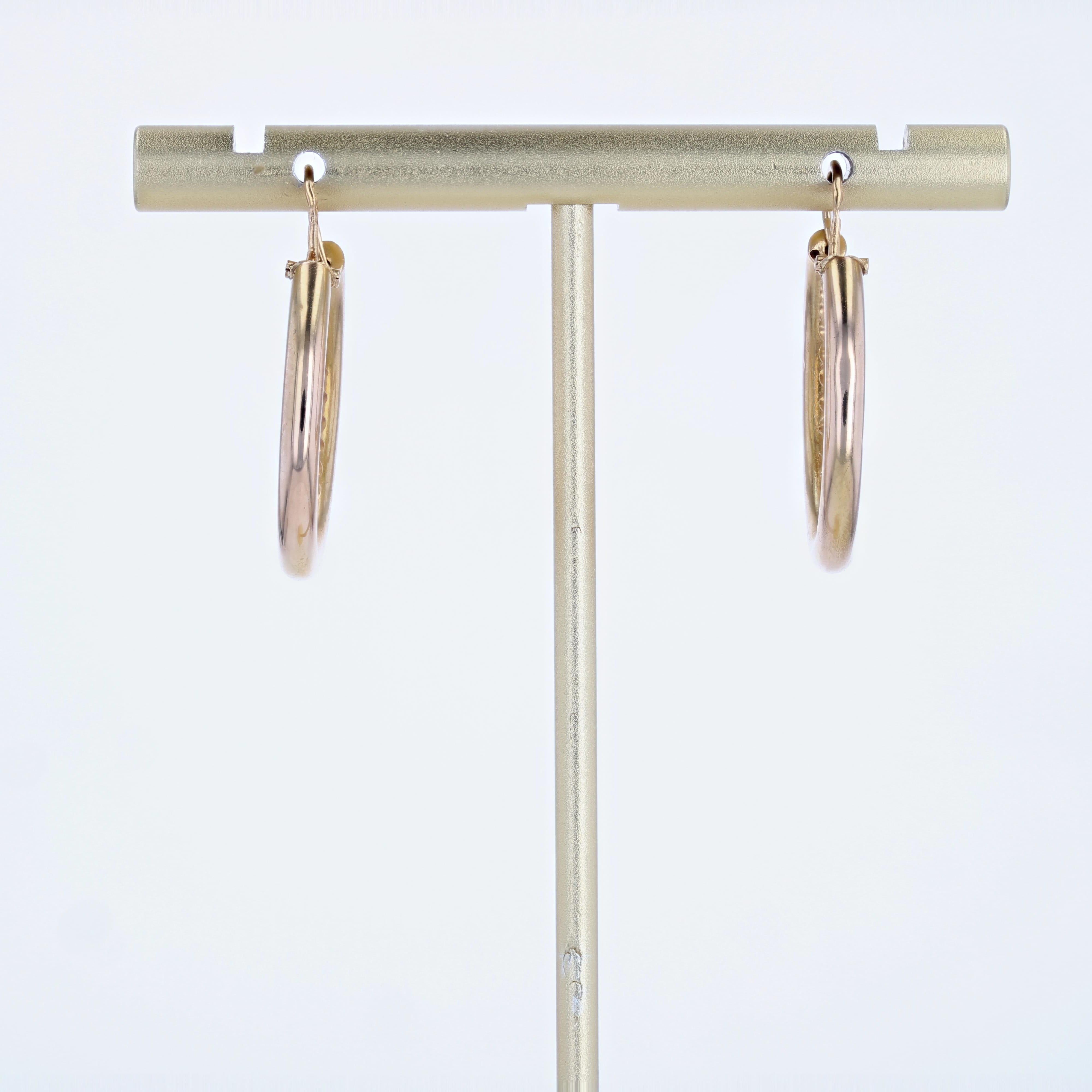 French 1960s Retro 18 Karat Rose Gold Twisted Hoop Earrings For Sale 6