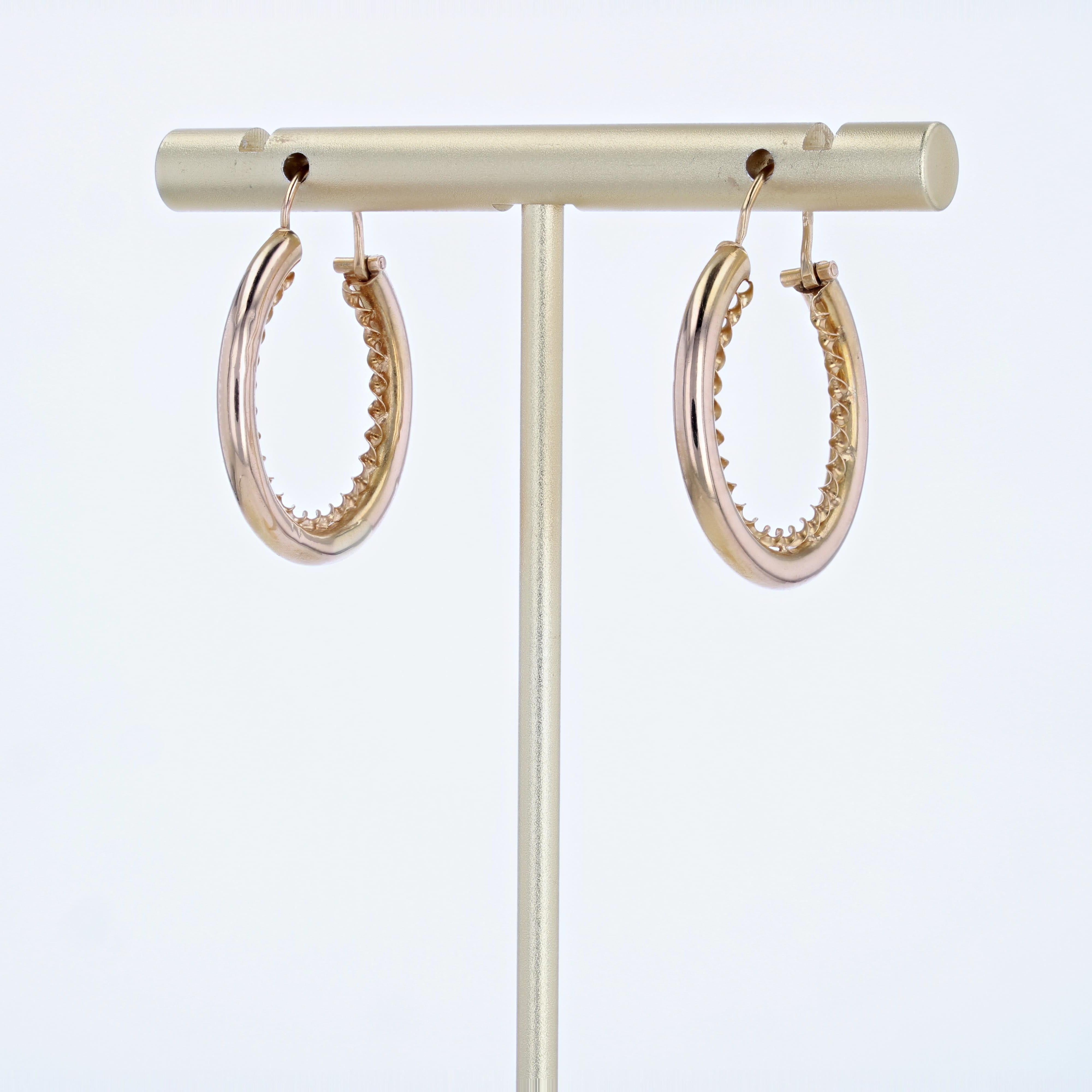 French 1960s Retro 18 Karat Rose Gold Twisted Hoop Earrings For Sale 1
