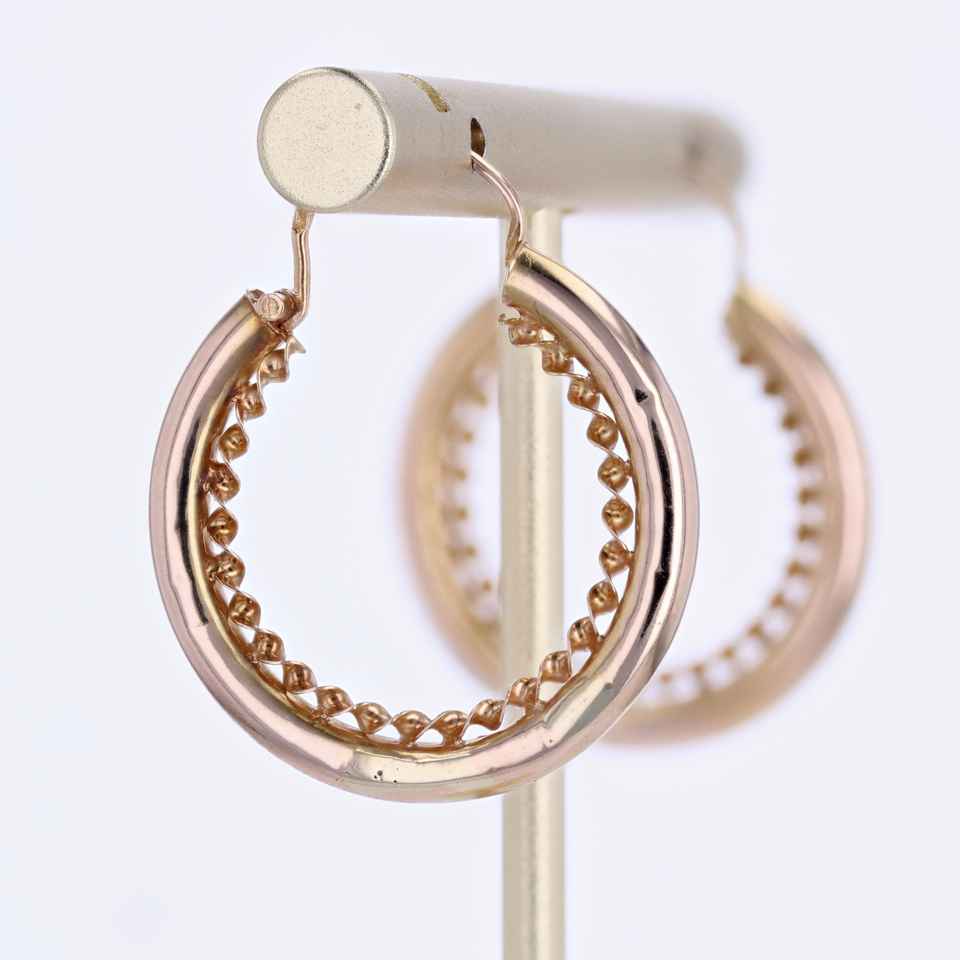 French 1960s Retro 18 Karat Rose Gold Twisted Hoop Earrings For Sale 4