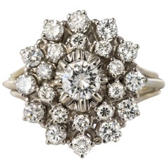 French 1960s Retro 18 Karat White Gold Diamond Cluster Ring