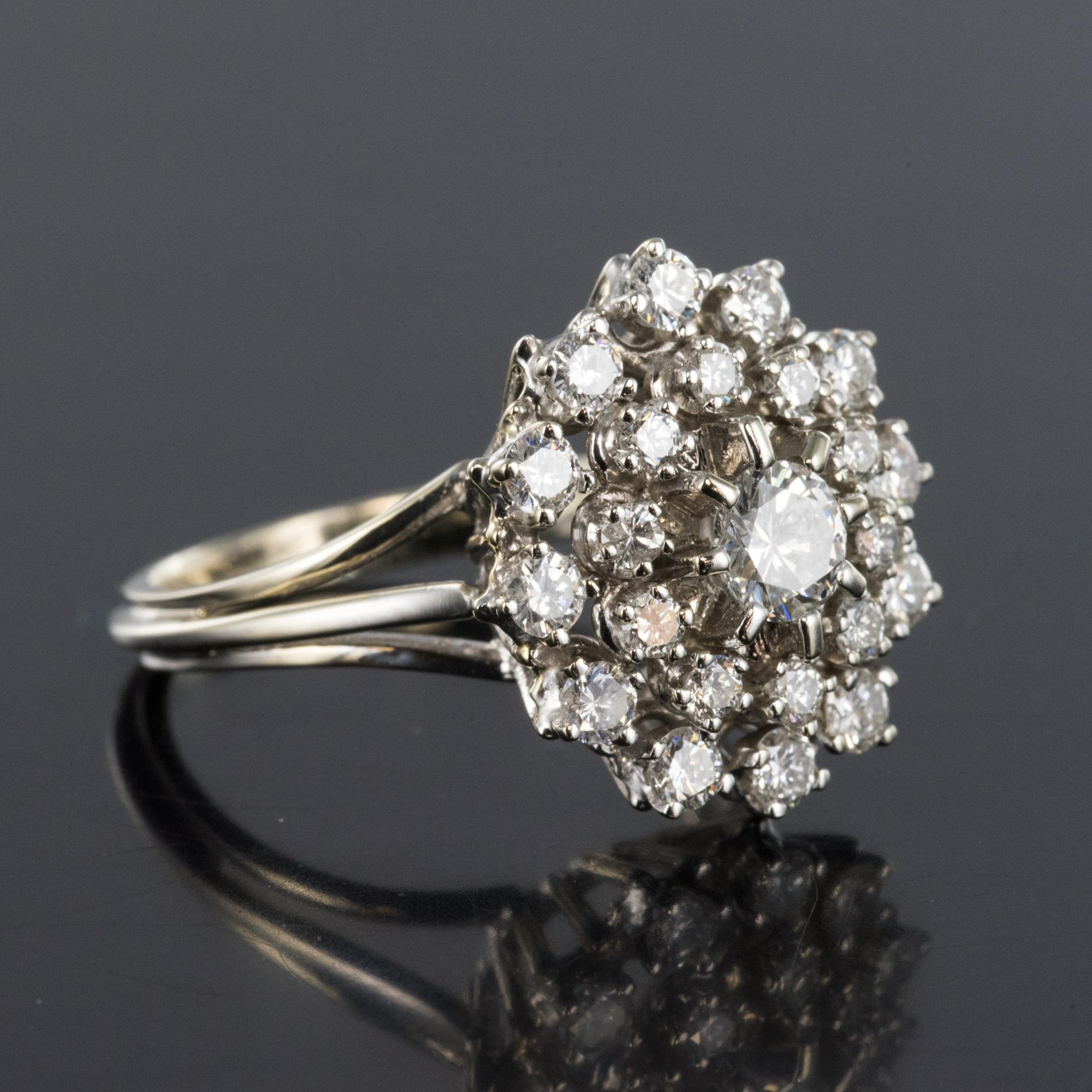 French 1960s Retro 18 Karat White Gold Diamond Cluster Ring 7