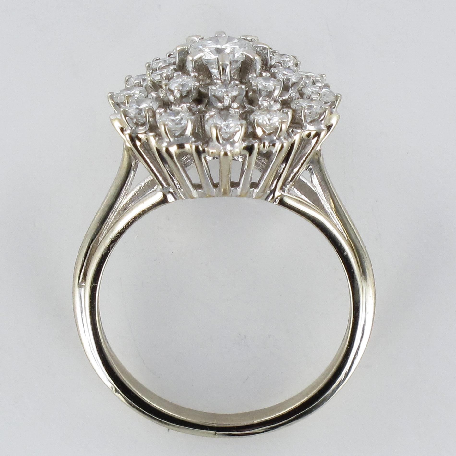 French 1960s Retro 18 Karat White Gold Diamond Cluster Ring 8