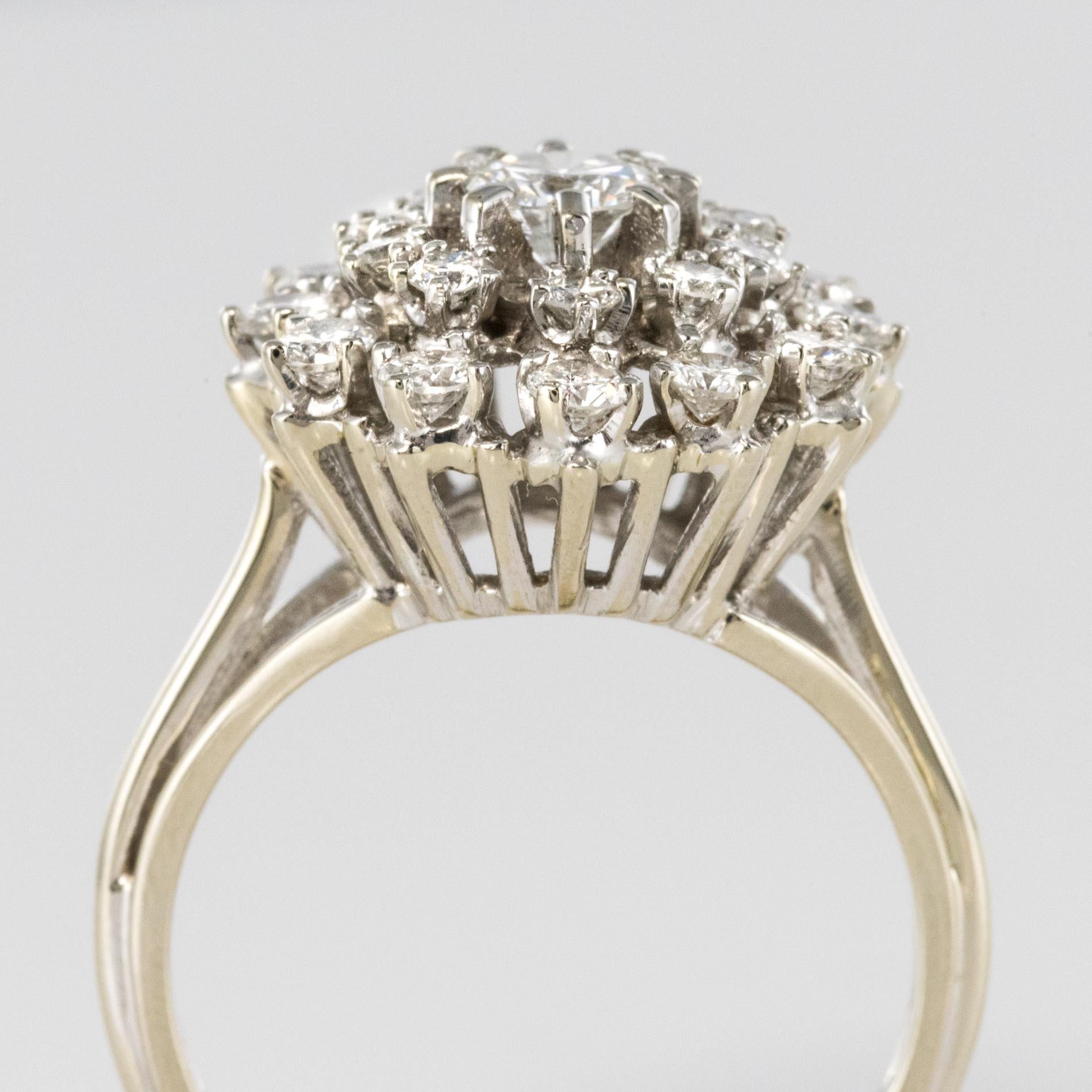 French 1960s Retro 18 Karat White Gold Diamond Cluster Ring 1