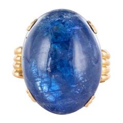 French 1960s Retro 49.20 Carat Tanzanite 18 Karat Yellow Gold Ring