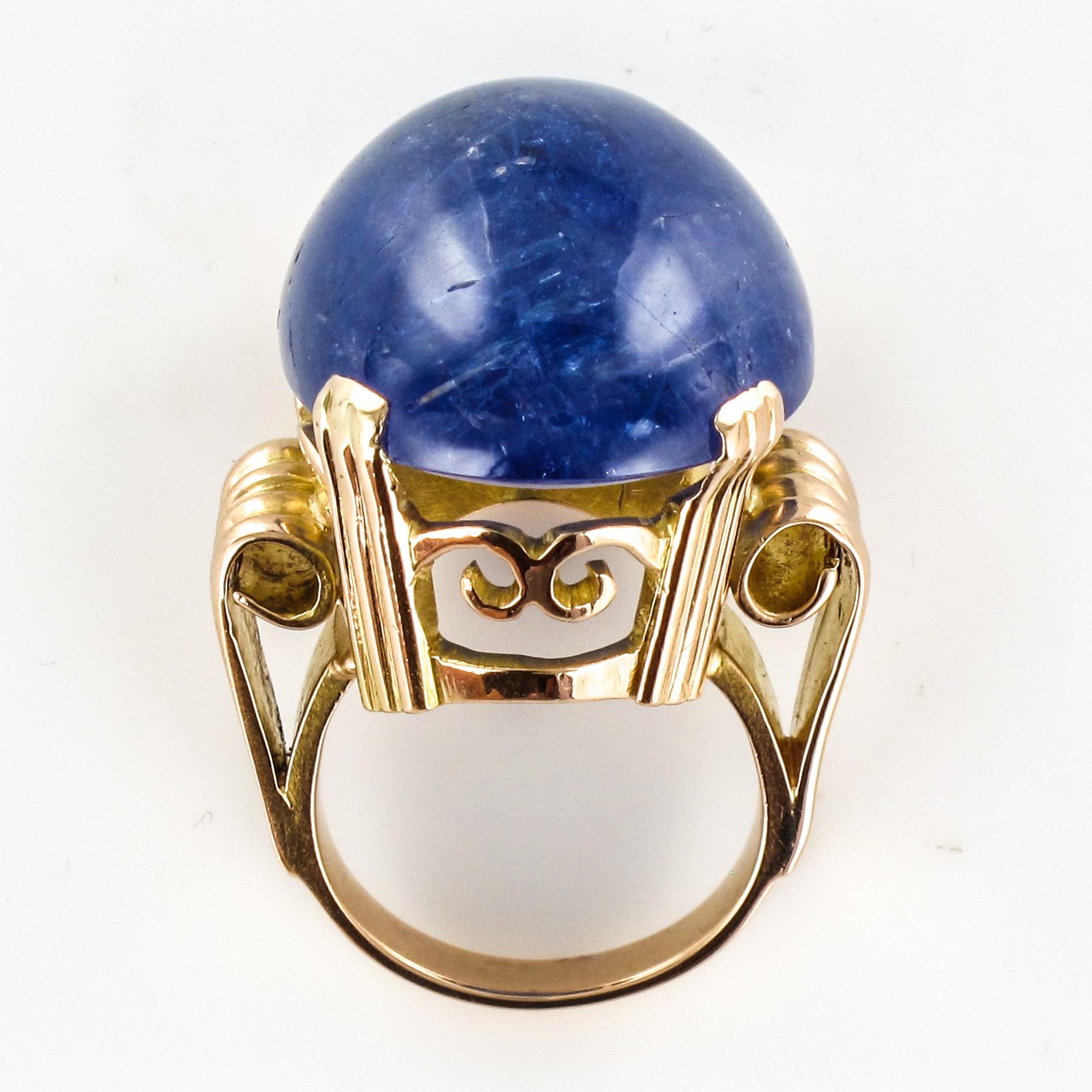 French 1960s Retro 49.20 Carat Tanzanite 18 Karat Yellow Gold Ring 8